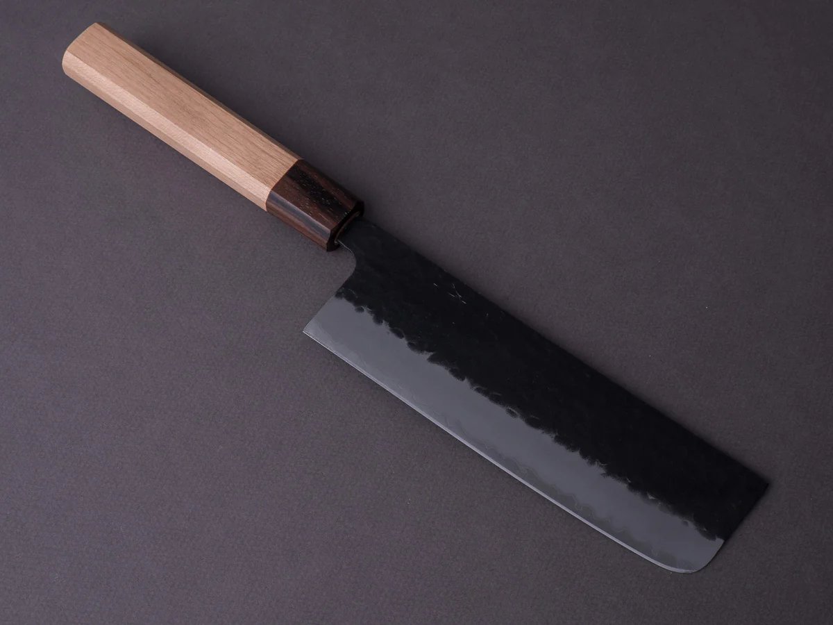 Hitohira - Futana - Super Blue - Kurouchi Tsuchime - 165mm Nakiri - Cherry Handle