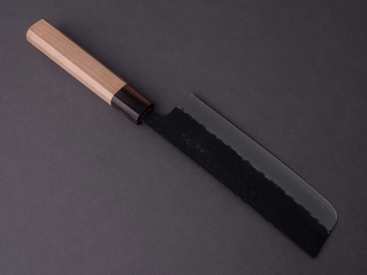 Hitohira - Futana - Super Blue - Kurouchi Tsuchime - 165mm Nakiri - Cherry Handle - Image 2