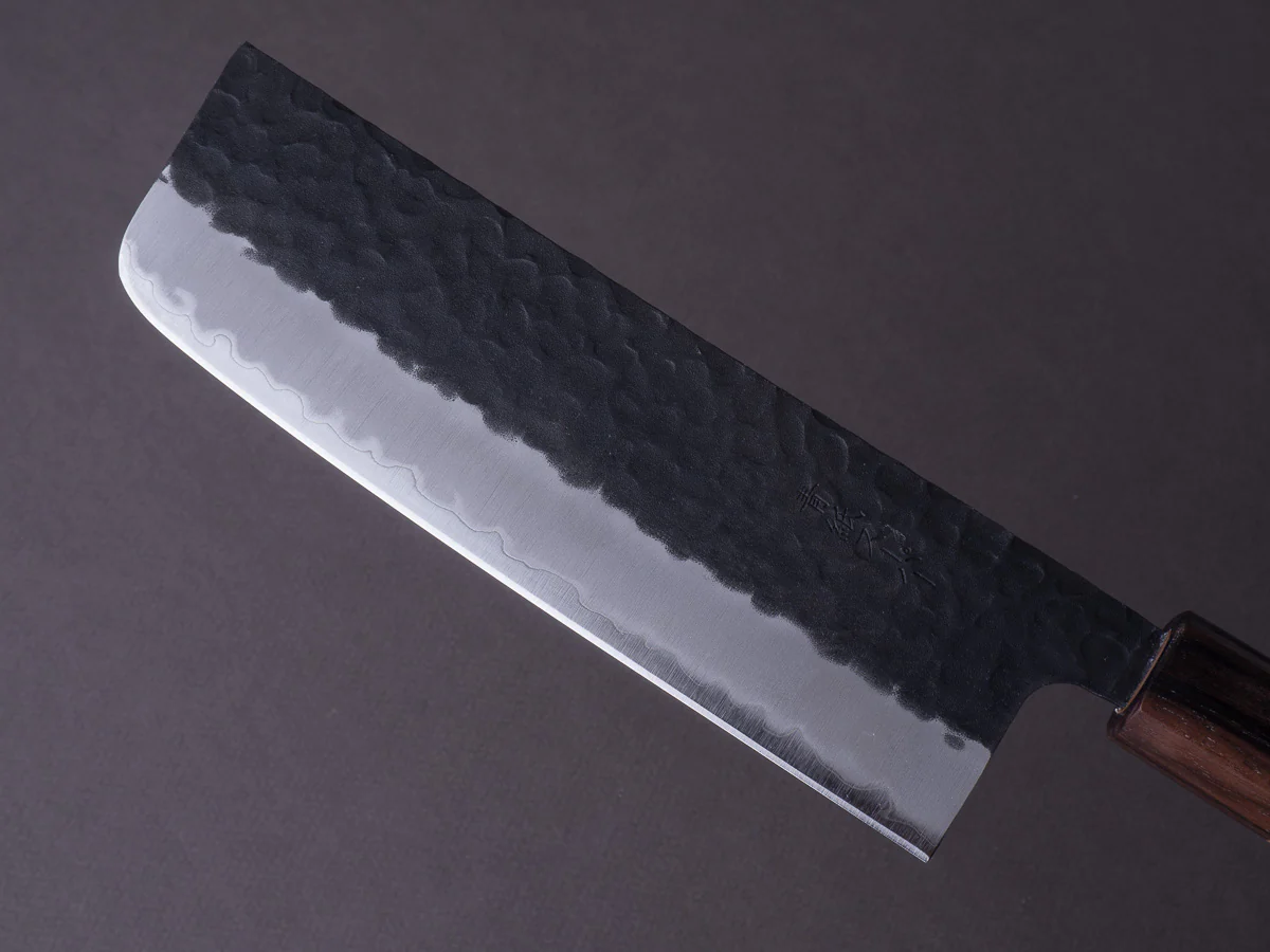Hitohira - Futana - Super Blue - Kurouchi Tsuchime - 165mm Nakiri - Cherry Handle - Image 4