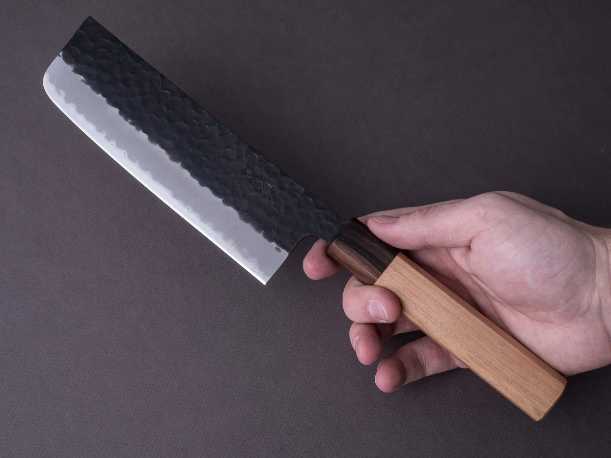 Hitohira - Futana - Super Blue - Kurouchi Tsuchime - 165mm Nakiri - Cherry Handle - Image 6