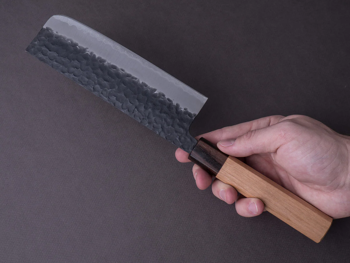 Hitohira - Futana - Super Blue - Kurouchi Tsuchime - 165mm Nakiri - Cherry Handle - Image 7