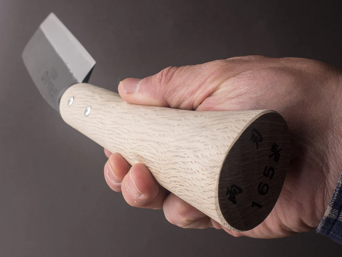 Ajikataya - Jigata Hatchet - Kurouchi - 165mm - Oak Wood Handle - Double Bevel - Image 10