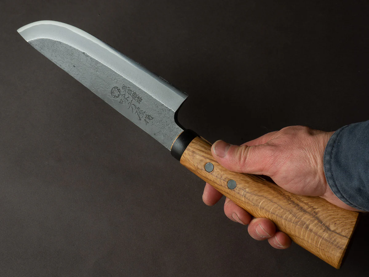 Ajikataya - Kengata Single Bevel Hatchet - White #2 - Kurouchi - 180mm - Oak Handle - Image 8