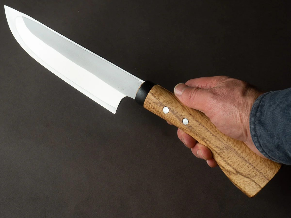 Ajikataya - Kengata Single Bevel Hatchet - White #2 - Kurouchi - 180mm - Oak Handle - Image 9
