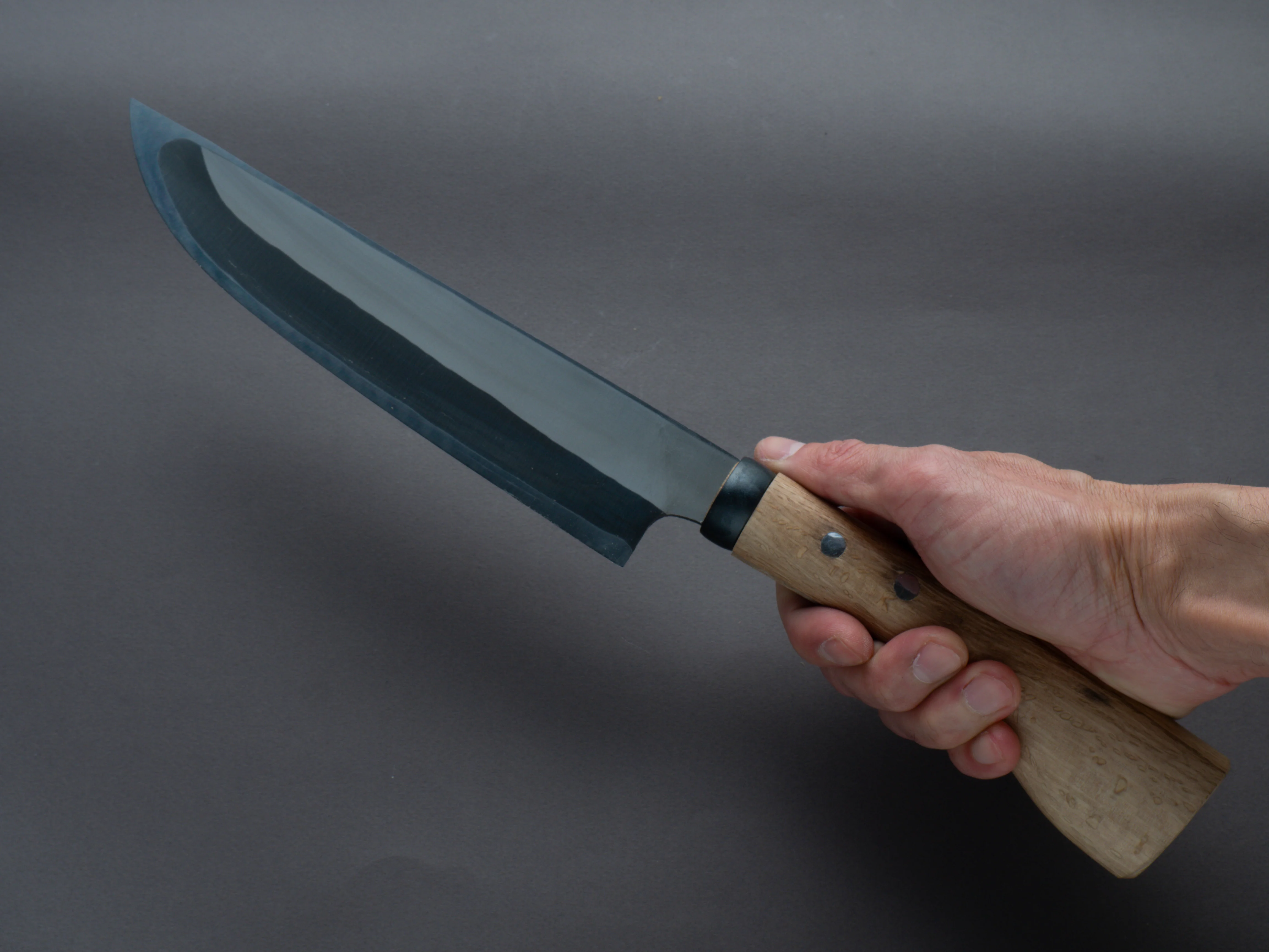 Ajikataya - Kengata Single Bevel Hatchet - Kurouchi - White #2 - 210mm - Oak Handle - Belt Sheath - Image 8