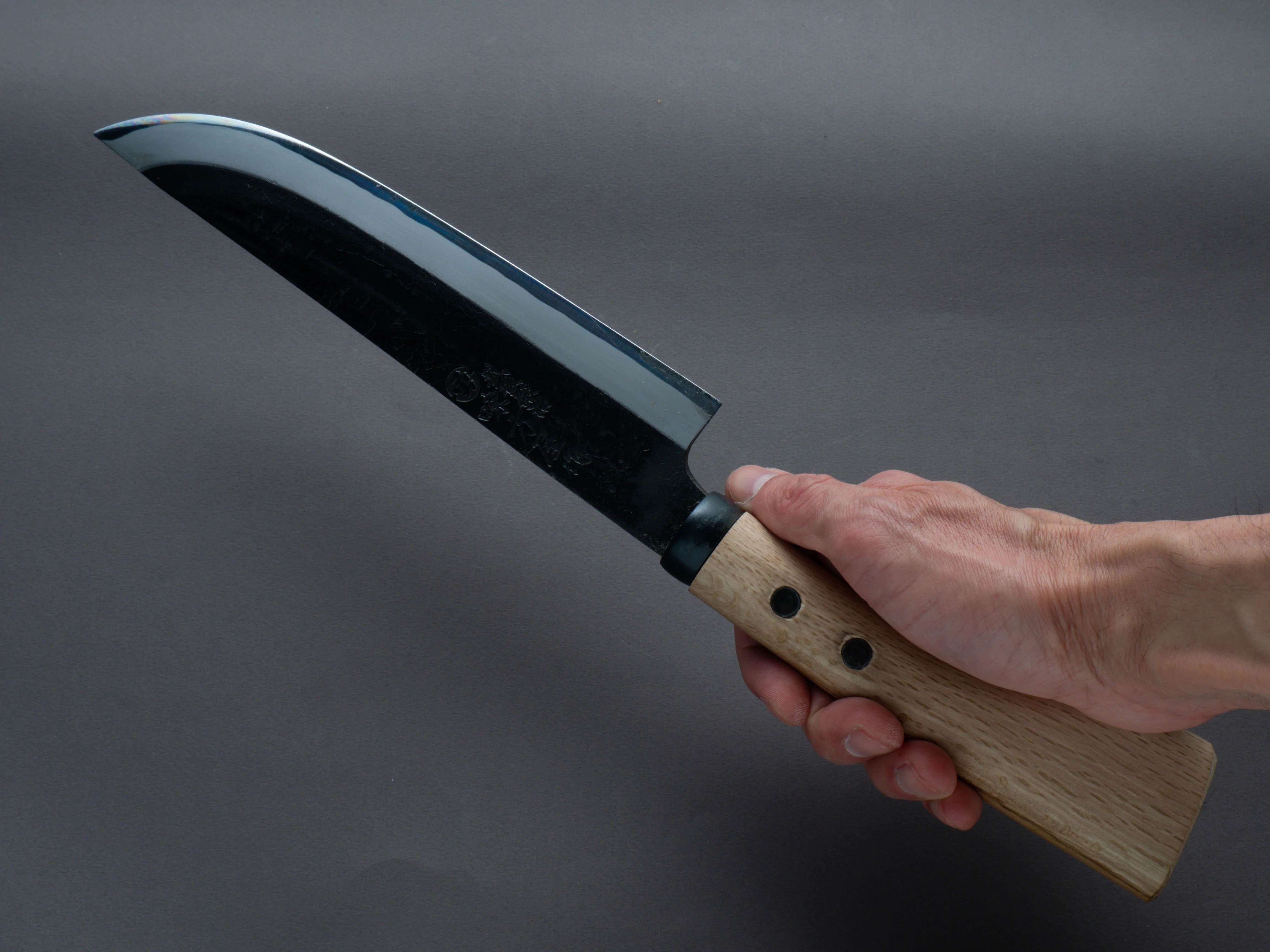Ajikataya - Kengata Single Bevel Hatchet - Kurouchi - White #2 - 210mm - Oak Handle - Belt Sheath - Image 9