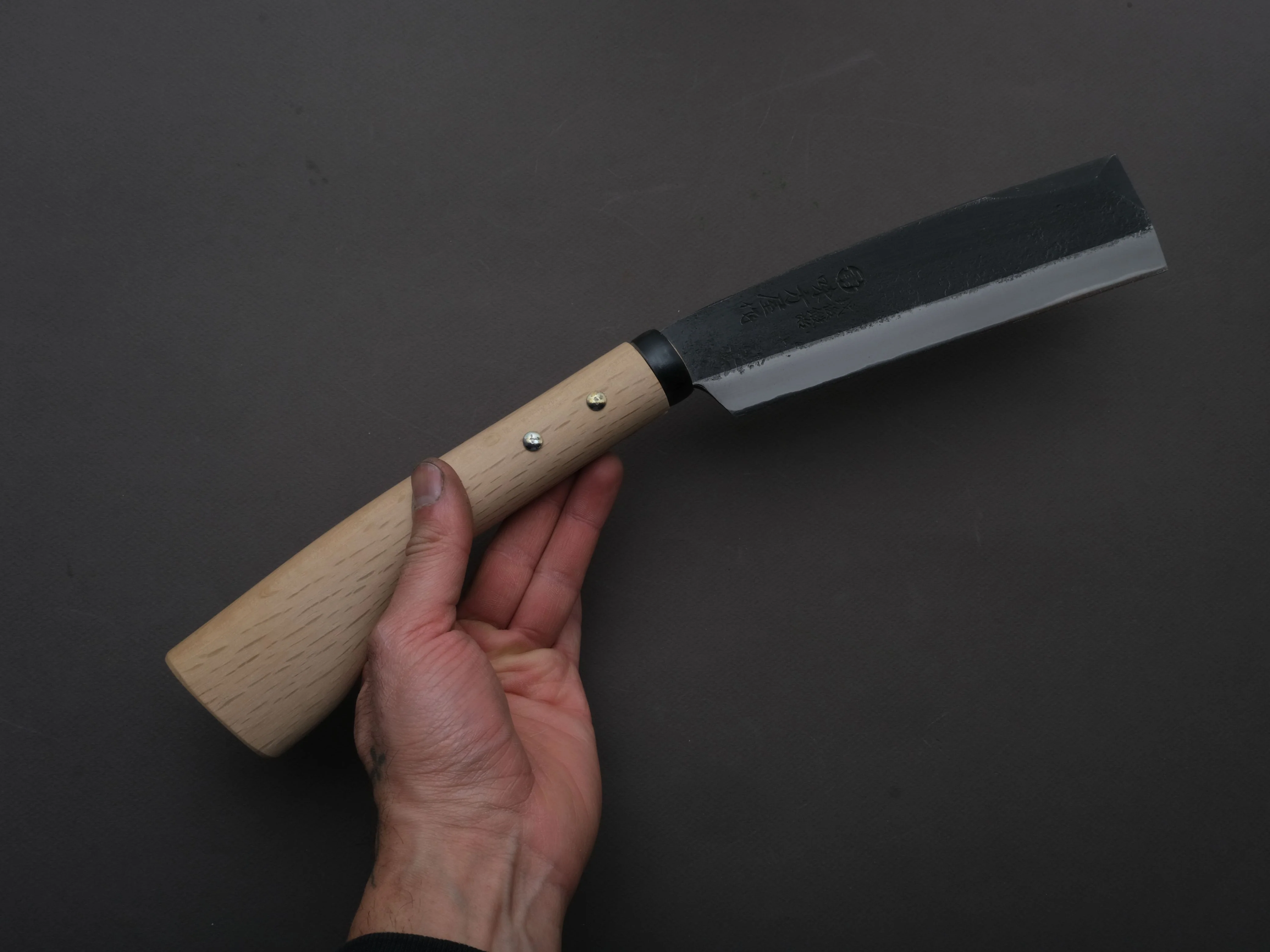 Ajikataya - Old Style Hatchet - Kurouchi - 180mm - Ho Wood Handle - Double Bevel - Image 4