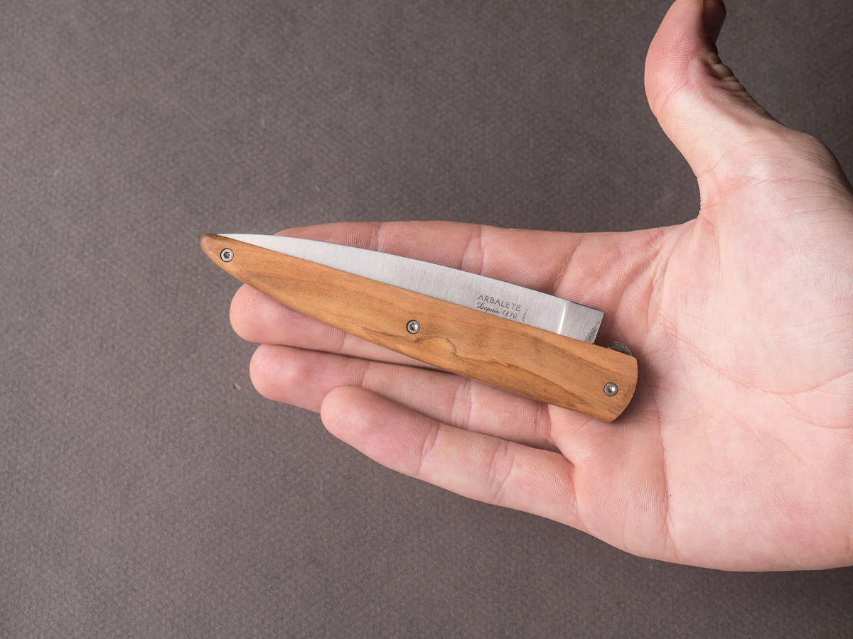 Arbalète - Lisse - 95mm Folding Knife - Spring System - Olive Handle - Image 5