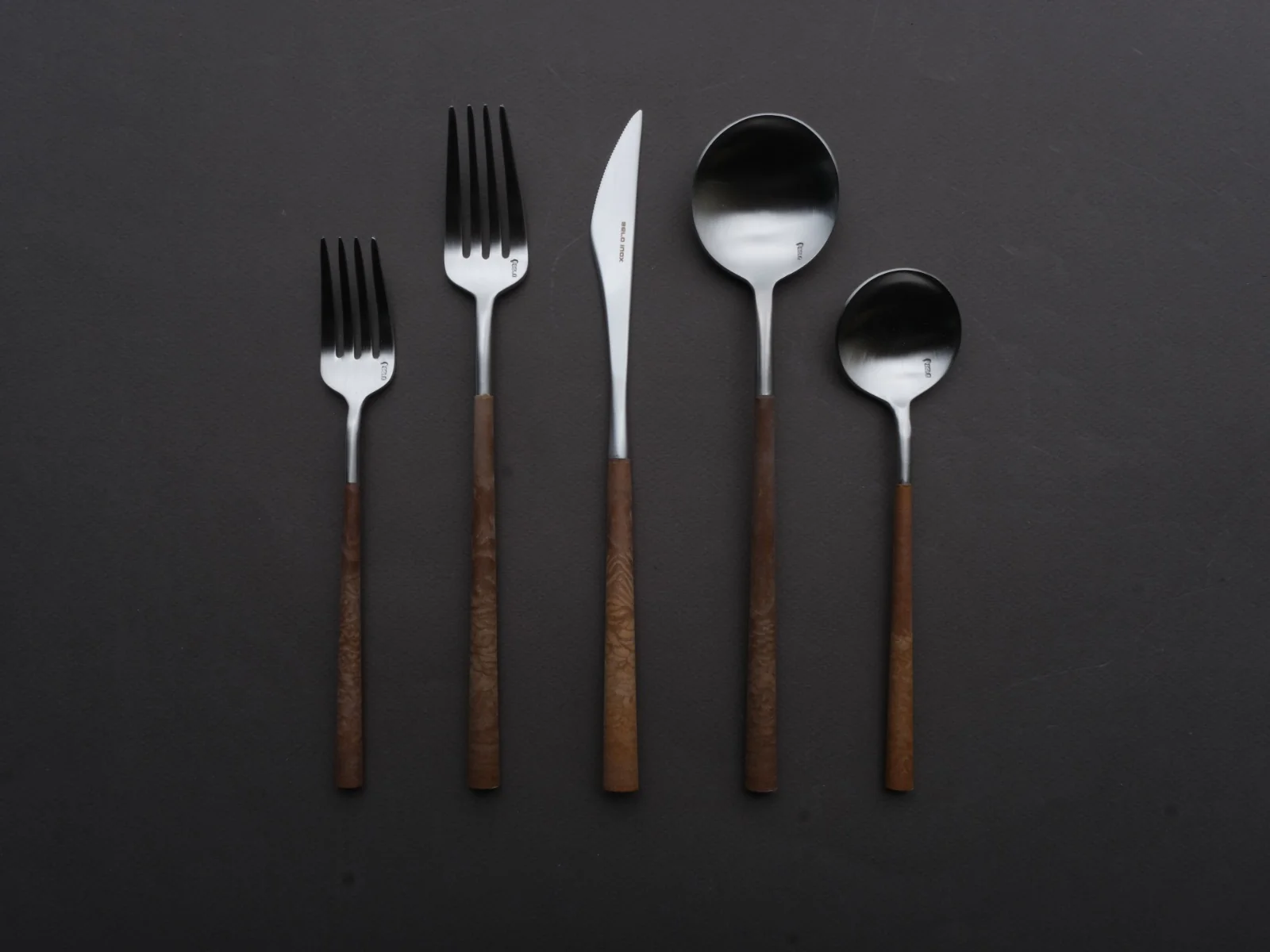Belo Inox - Flatware - NEO Wood Place Setting - 5 Piece - Brushed Steel
