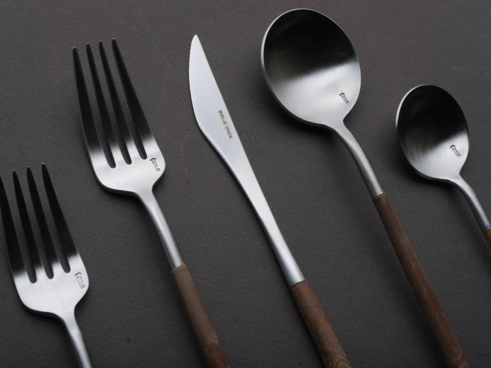 Belo Inox - Flatware - NEO Wood Place Setting - 5 Piece - Brushed Steel - Image 2