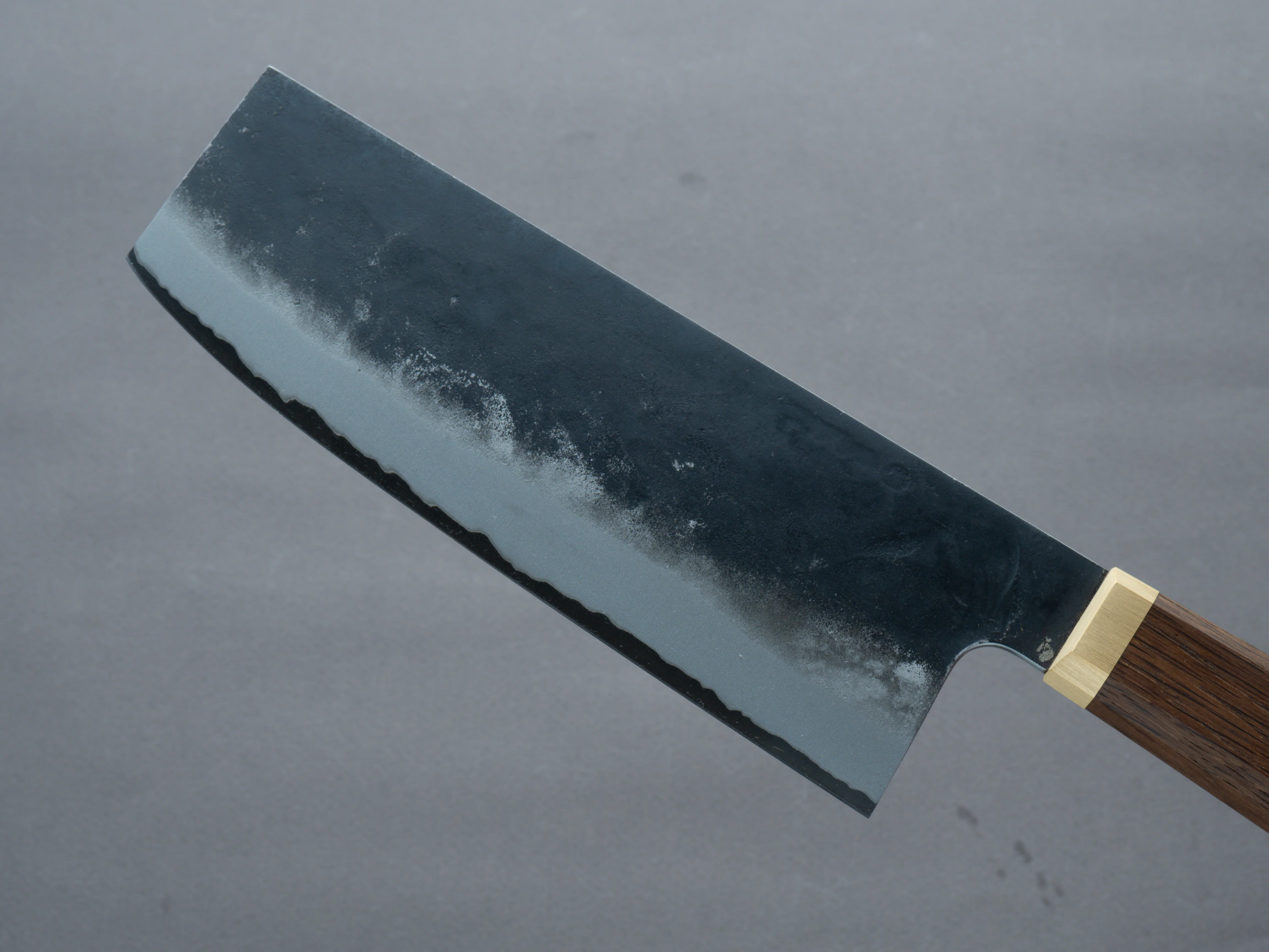 Blenheim Forge - Stainless Clad Blue Super - 165mm Nakiri - Fumed-Oak Handle - Image 3