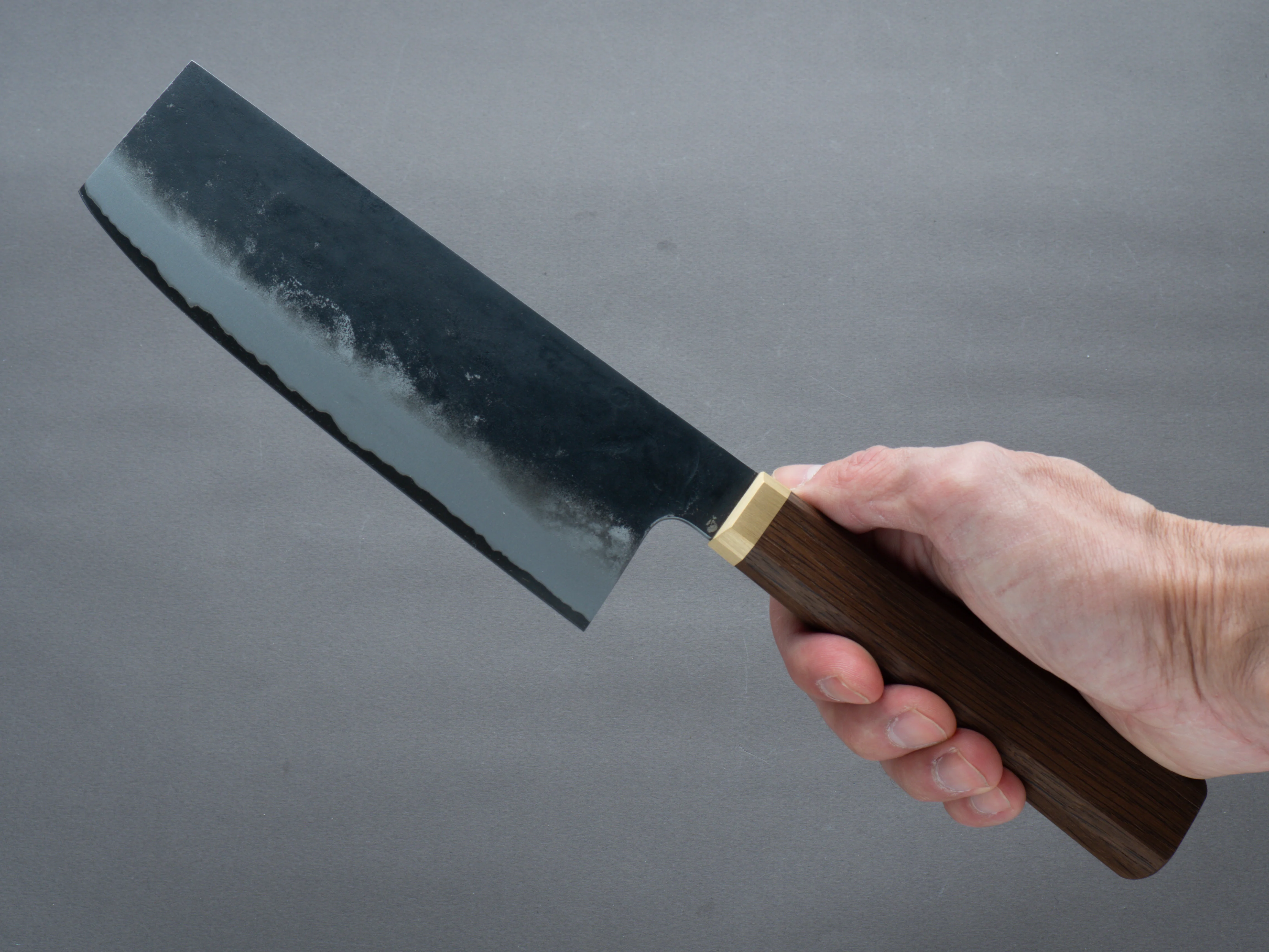 Blenheim Forge - Stainless Clad Blue Super - 165mm Nakiri - Fumed-Oak Handle - Image 6