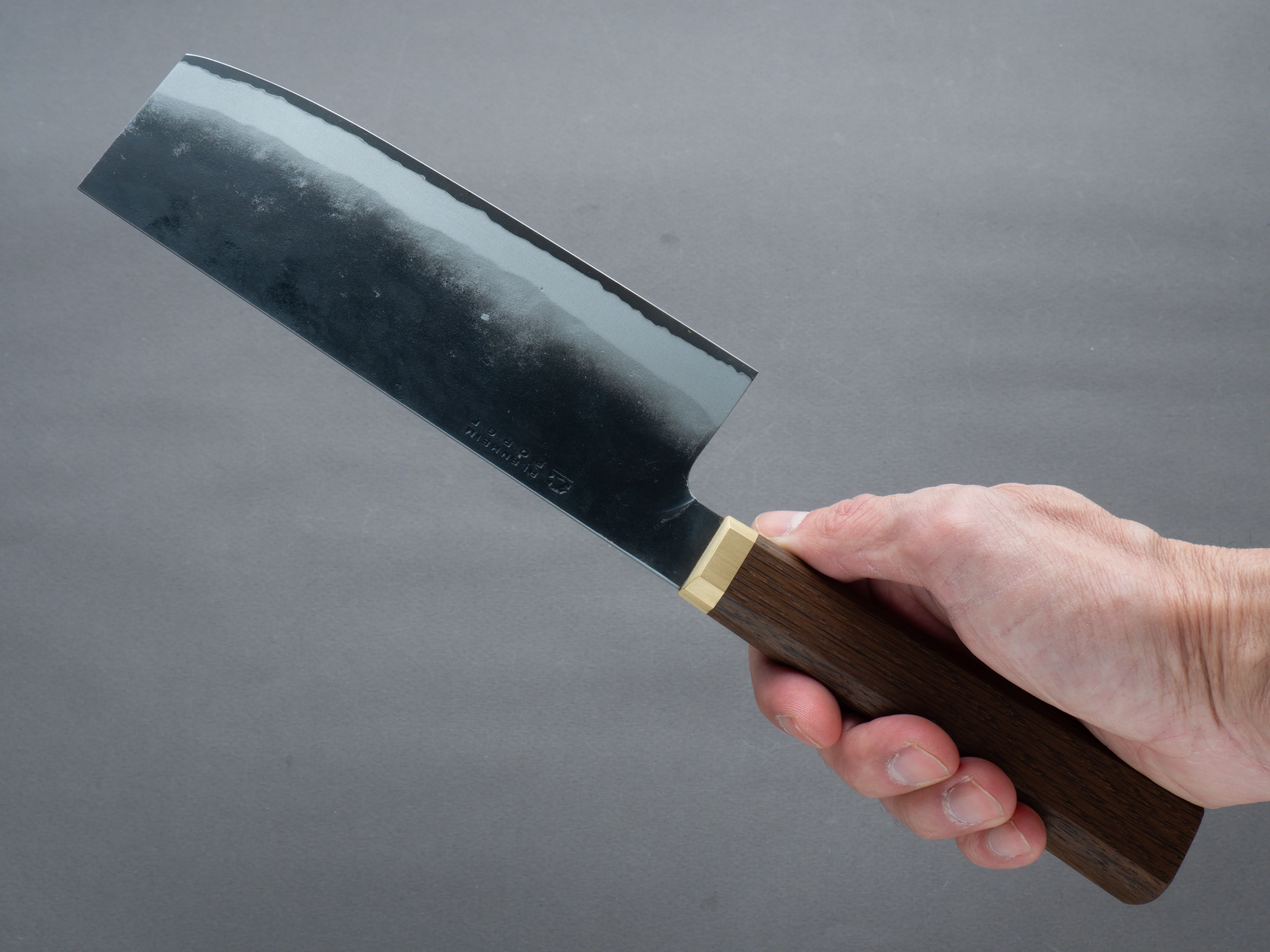 Blenheim Forge - Stainless Clad Blue Super - 165mm Nakiri - Fumed-Oak Handle - Image 7