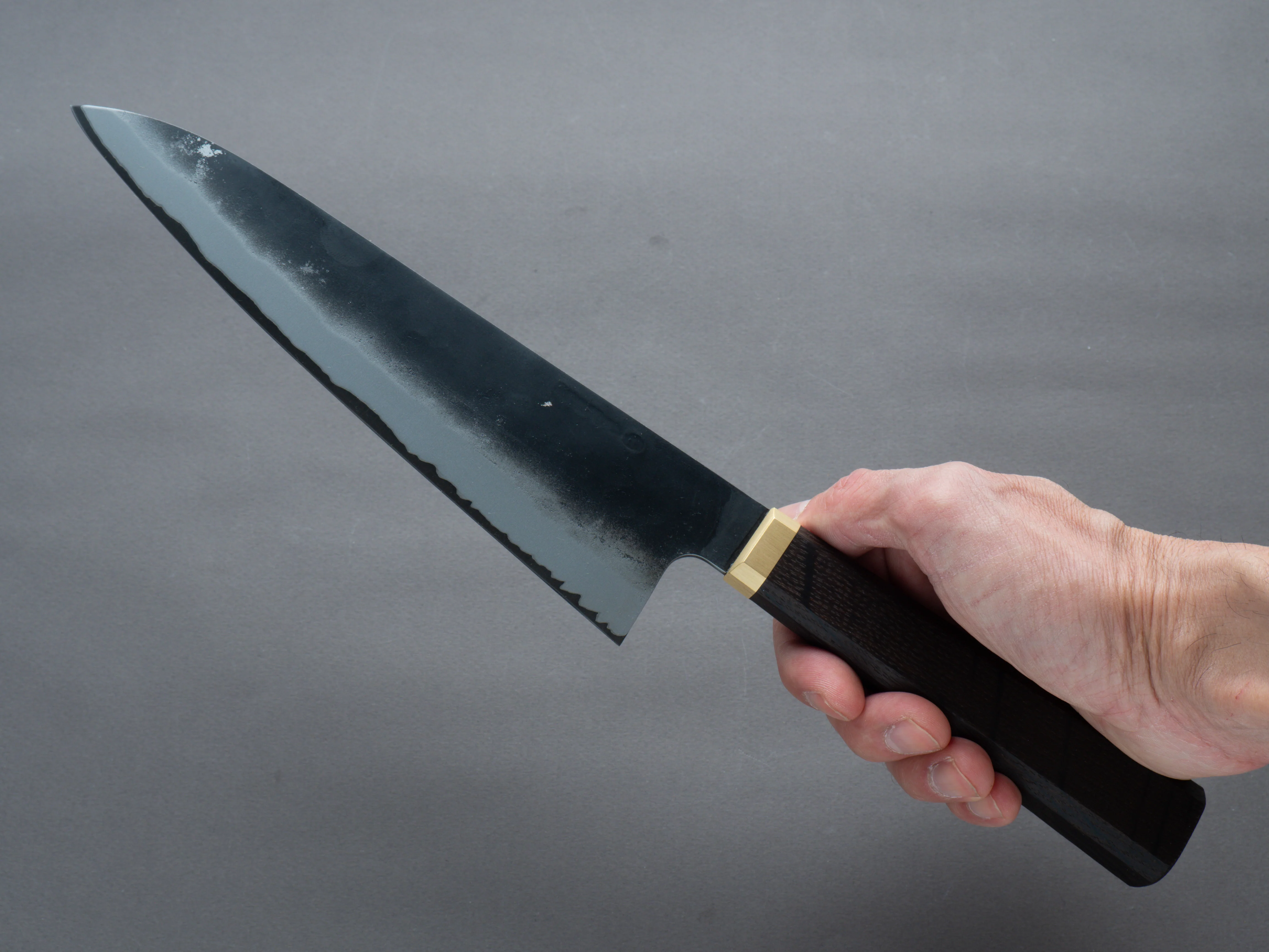Blenheim Forge - Stainless Clad Blue Super - 205mm Gyuto - Fumed-Oak Handle - Image 6