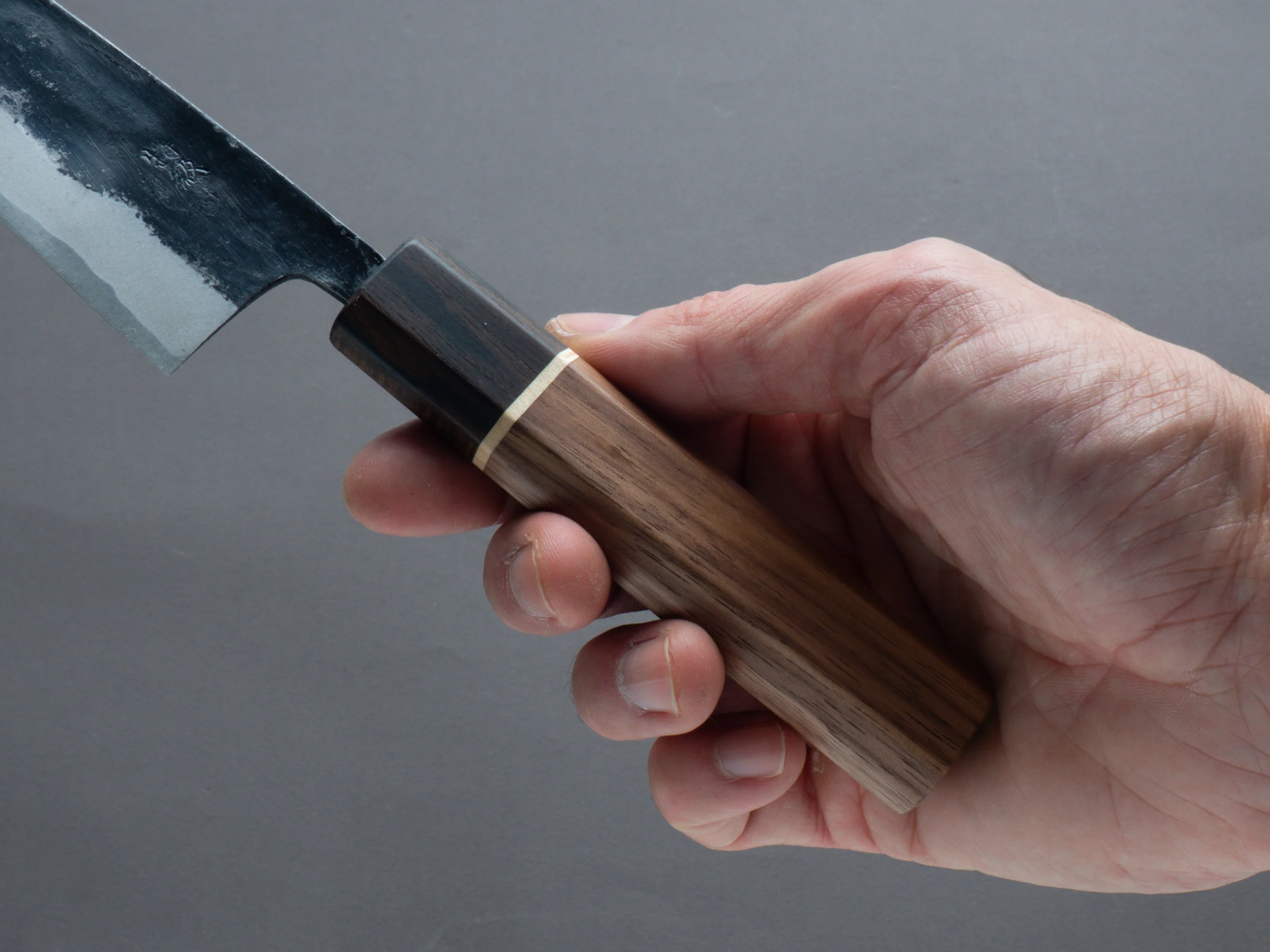 Hitohira - Blue #1 - Kurouchi - Santoku - 125mm - Walnut Handle - Image 5