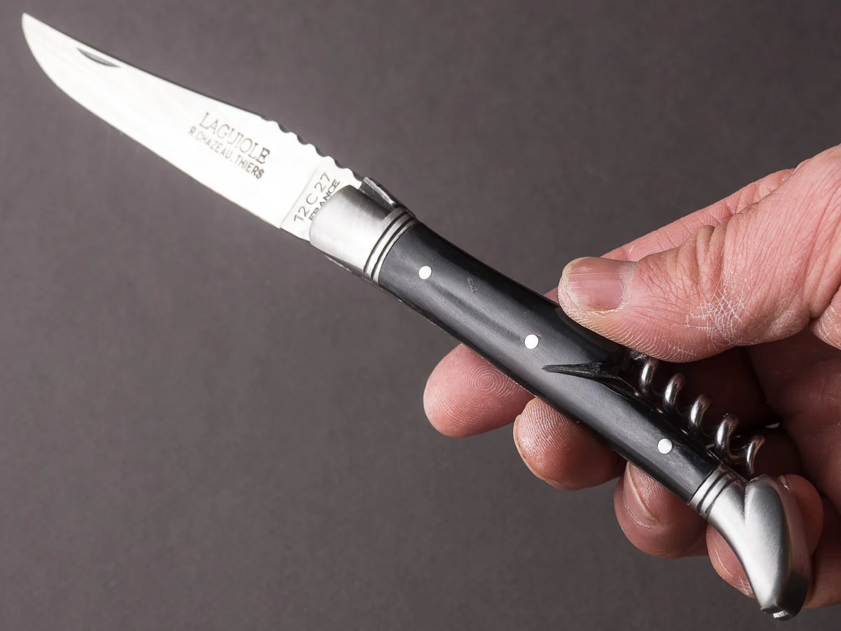 Chazeau Honoré - Folding Knife - Stainless - Laguiole 2 Piece - Black Horn - Image 7