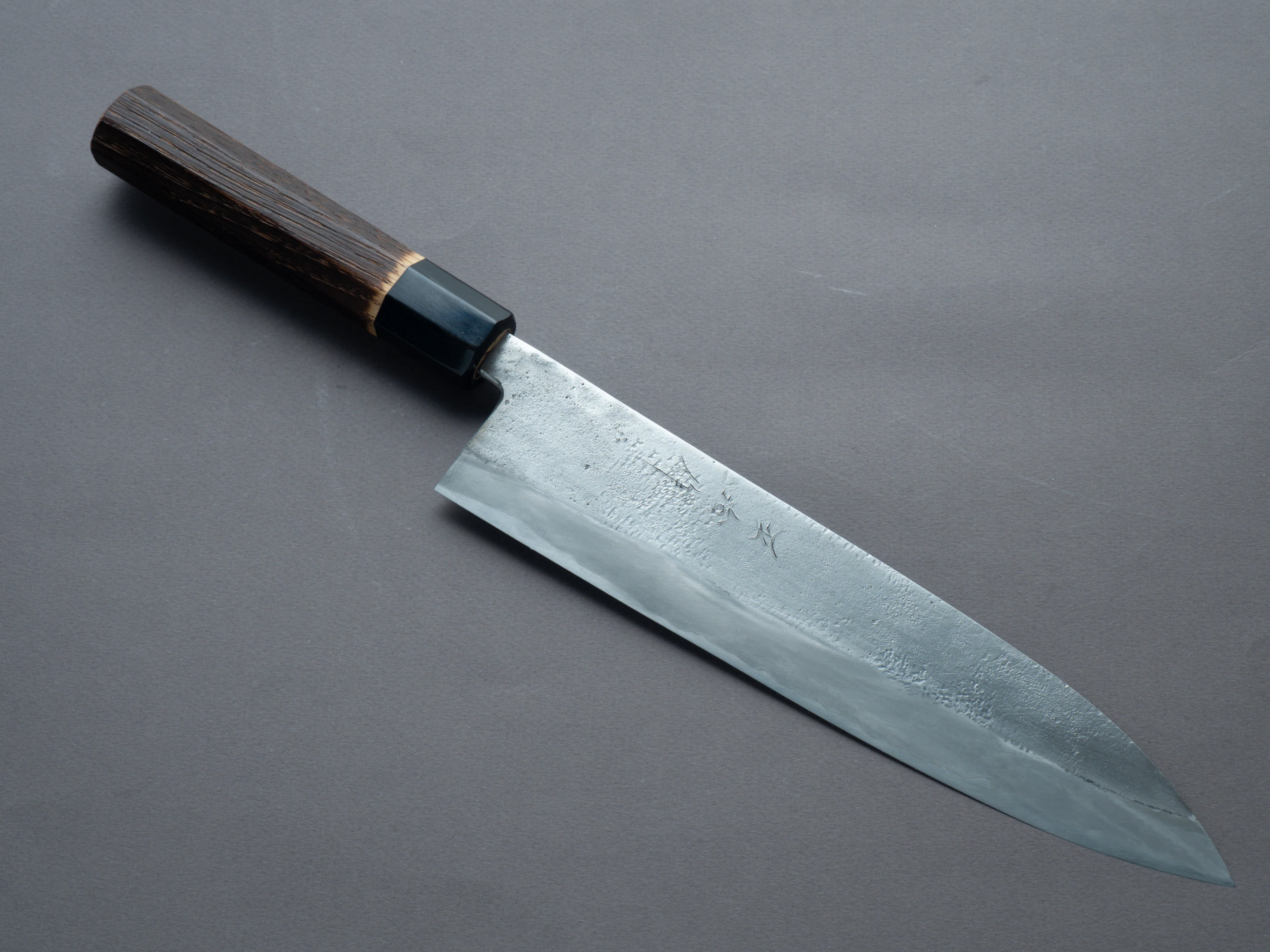 Nakaya Heiji - Semi-Stainless - Nashiji - 240mm Gyuto - Burnt Chestnut Handle