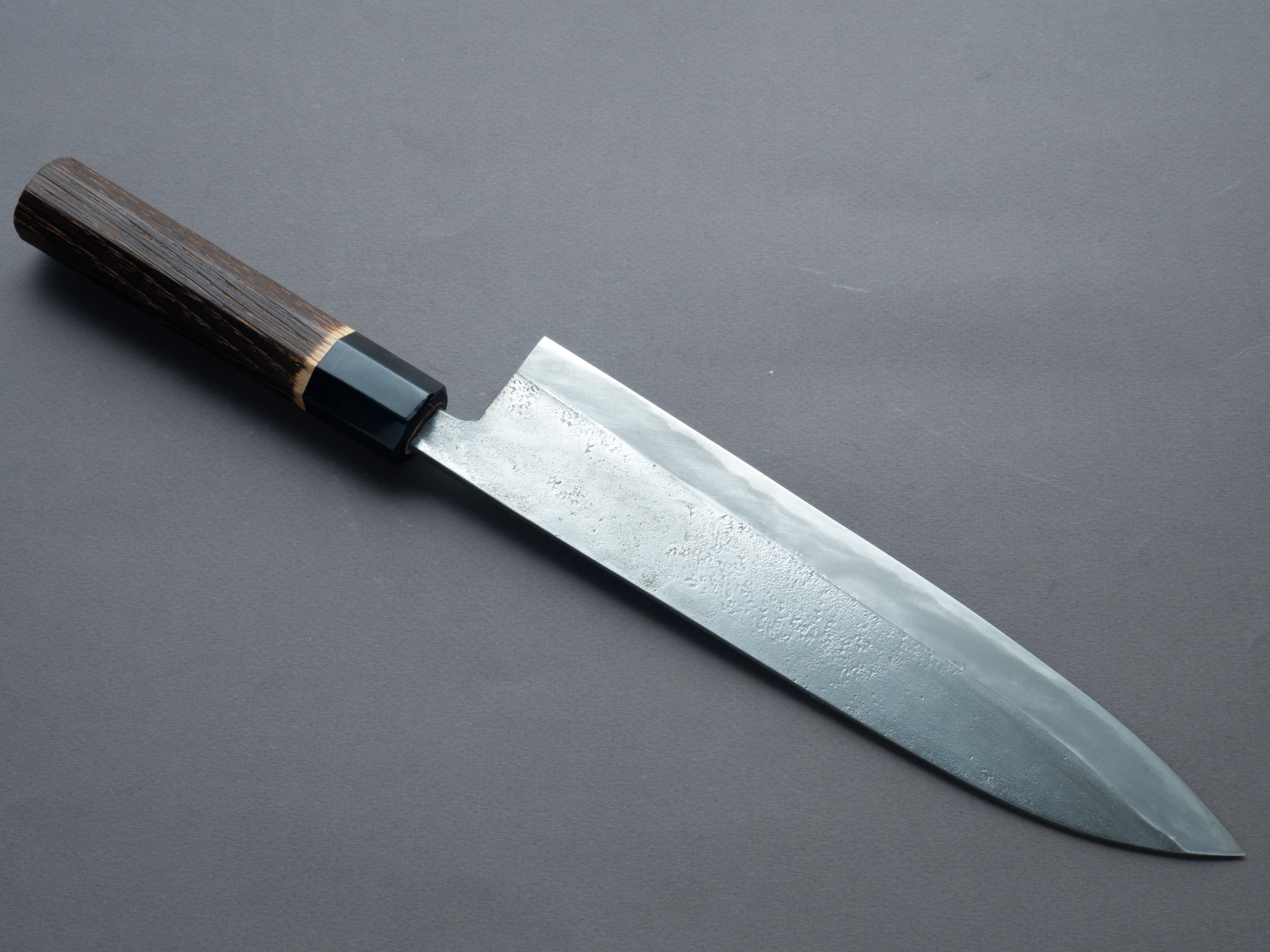Nakaya Heiji - Semi-Stainless - Nashiji - 240mm Gyuto - Burnt Chestnut Handle - Image 2