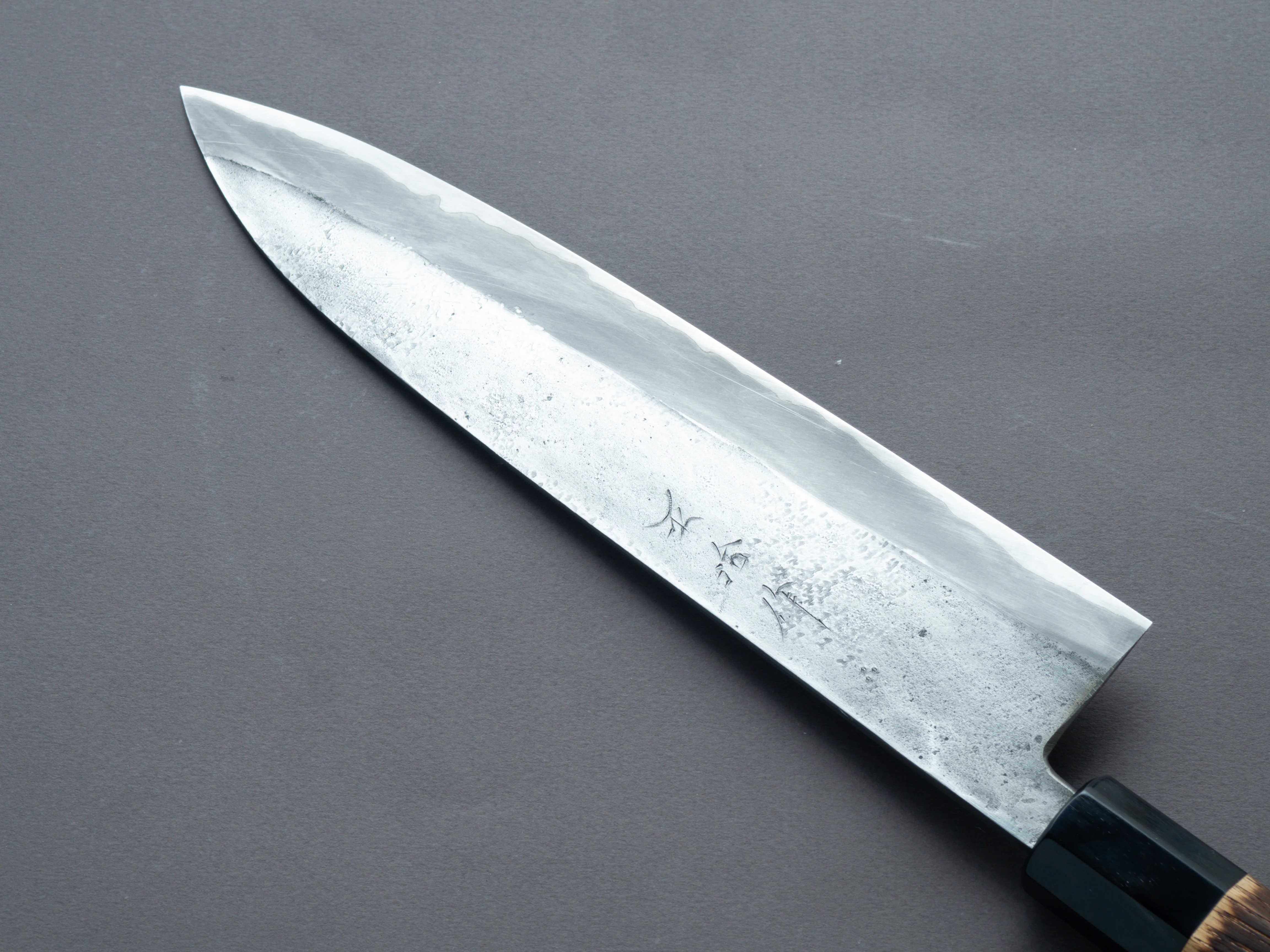 Nakaya Heiji - Semi-Stainless - Nashiji - 240mm Gyuto - Burnt Chestnut Handle - Image 4