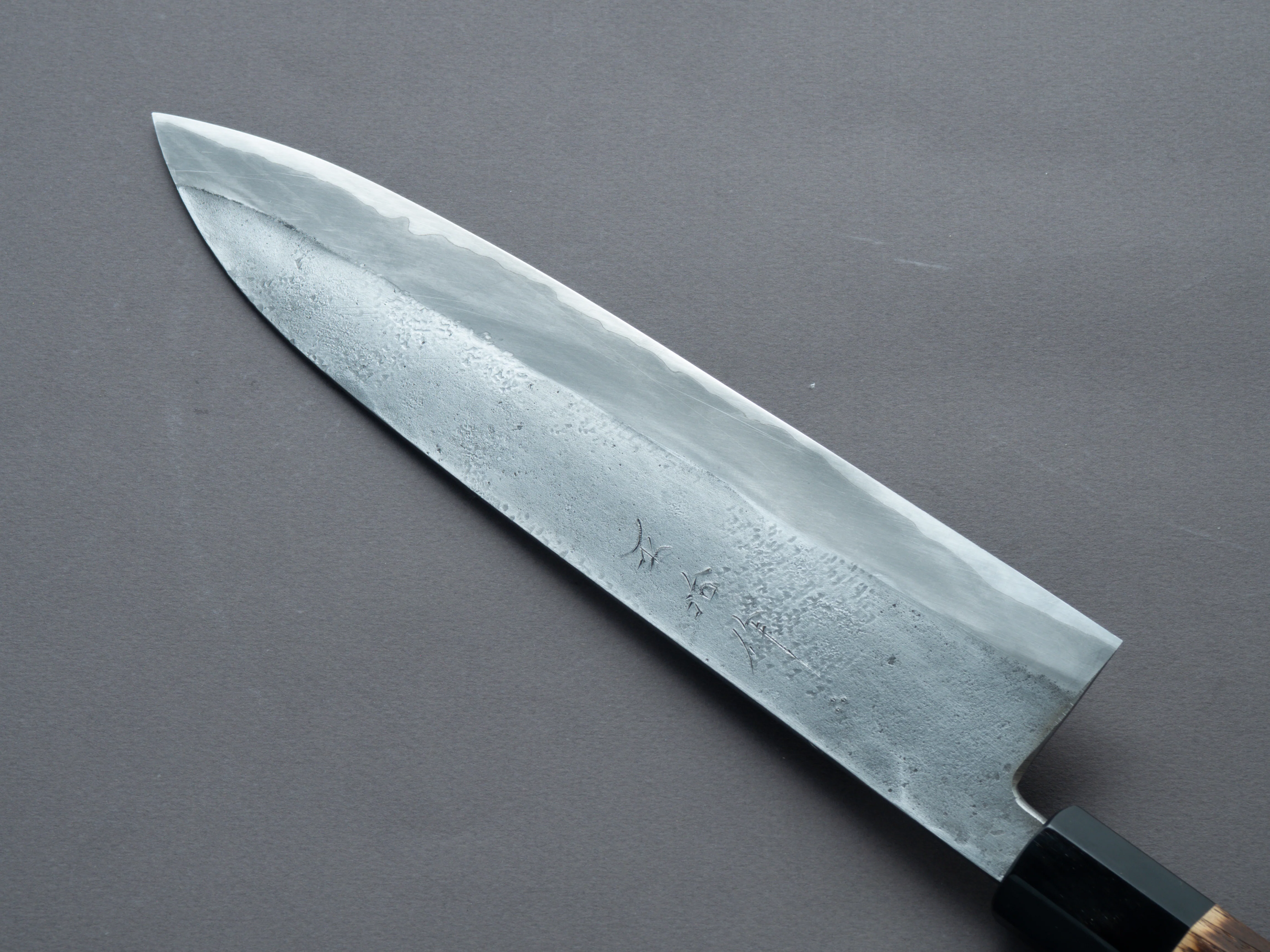 Nakaya Heiji - Semi-Stainless - Nashiji - 240mm Gyuto - Burnt Chestnut Handle - Image 5