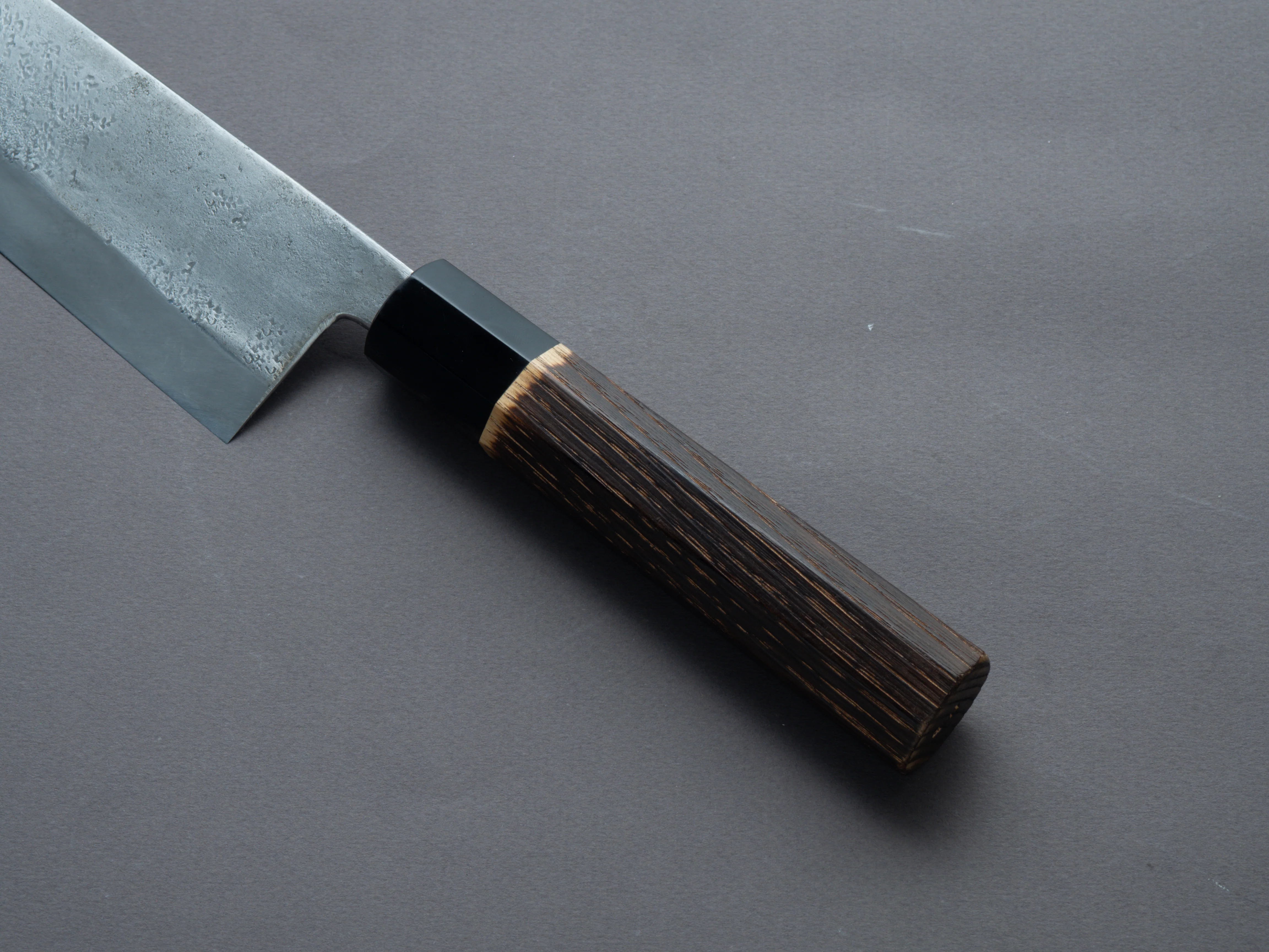 Nakaya Heiji - Semi-Stainless - Nashiji - 240mm Gyuto - Burnt Chestnut Handle - Image 6