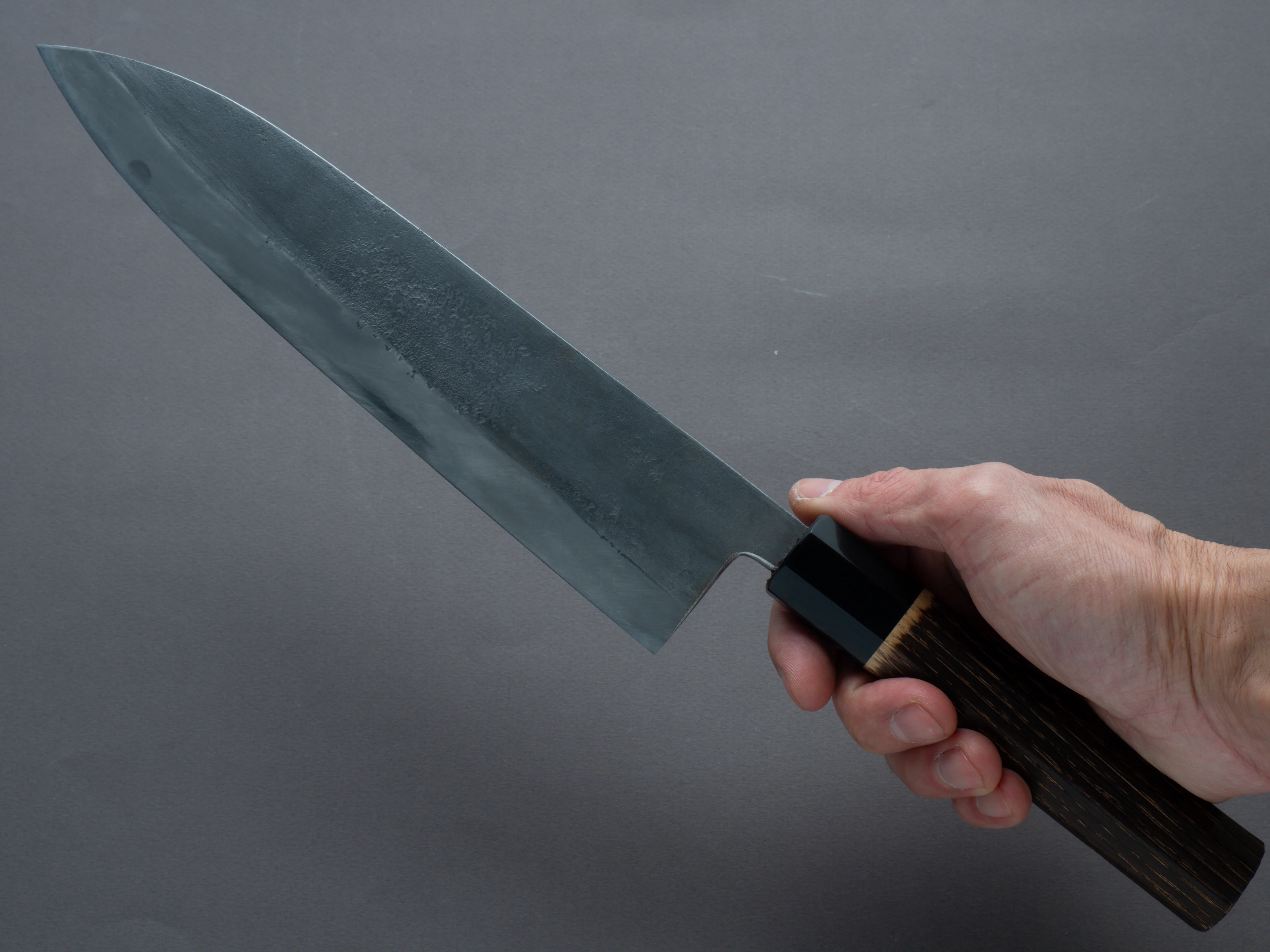 Nakaya Heiji - Semi-Stainless - Nashiji - 240mm Gyuto - Burnt Chestnut Handle - Image 7
