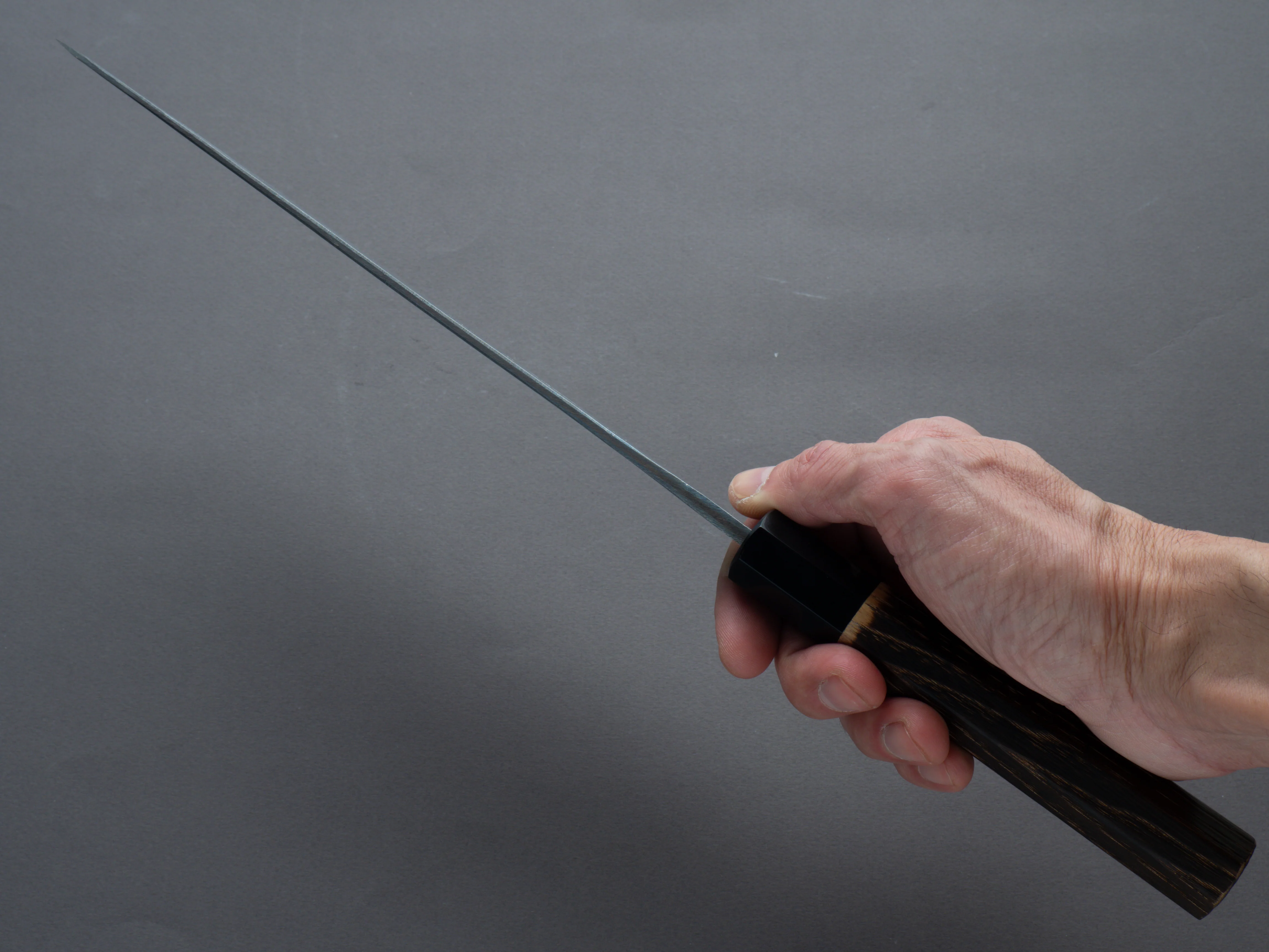 Nakaya Heiji - Semi-Stainless - Nashiji - 240mm Gyuto - Burnt Chestnut Handle - Image 9