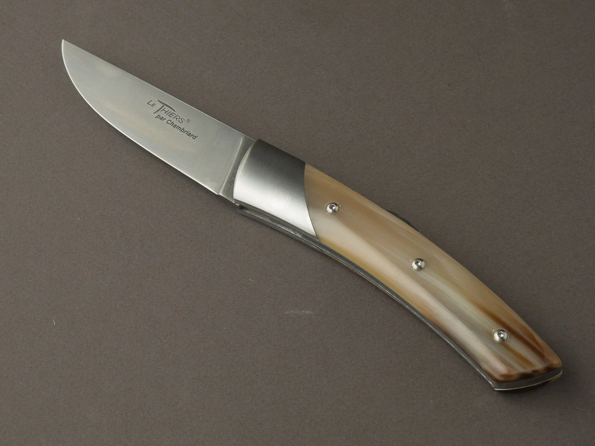 Coutellerie Chambriard - Le Thiers "Trappeur" - Folding Knife - Blonde Horn Handle - Button Lock - Image 3