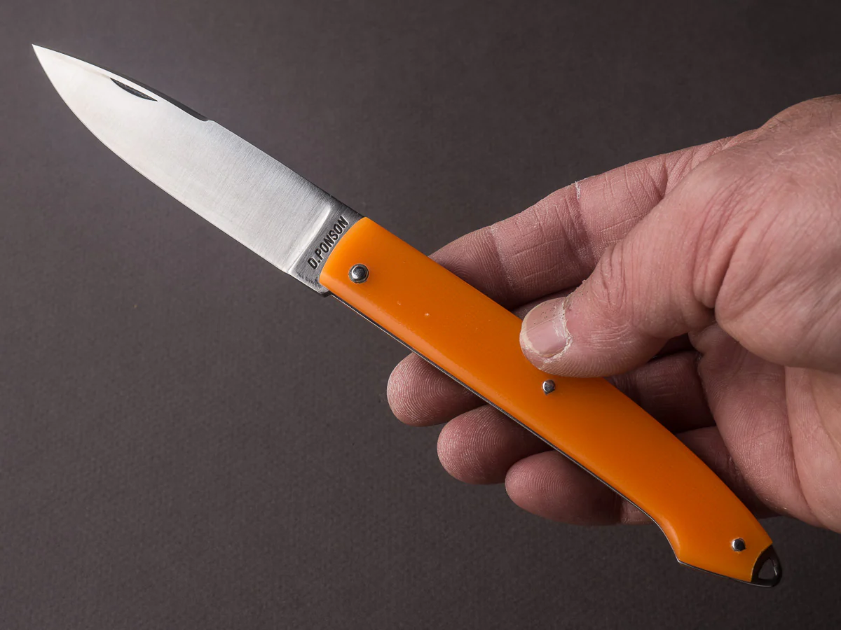 D. Ponson - FOLDING - Le Chignore  - Slip Joint - 19C27 - 80mm - Orange G10 - Image 3