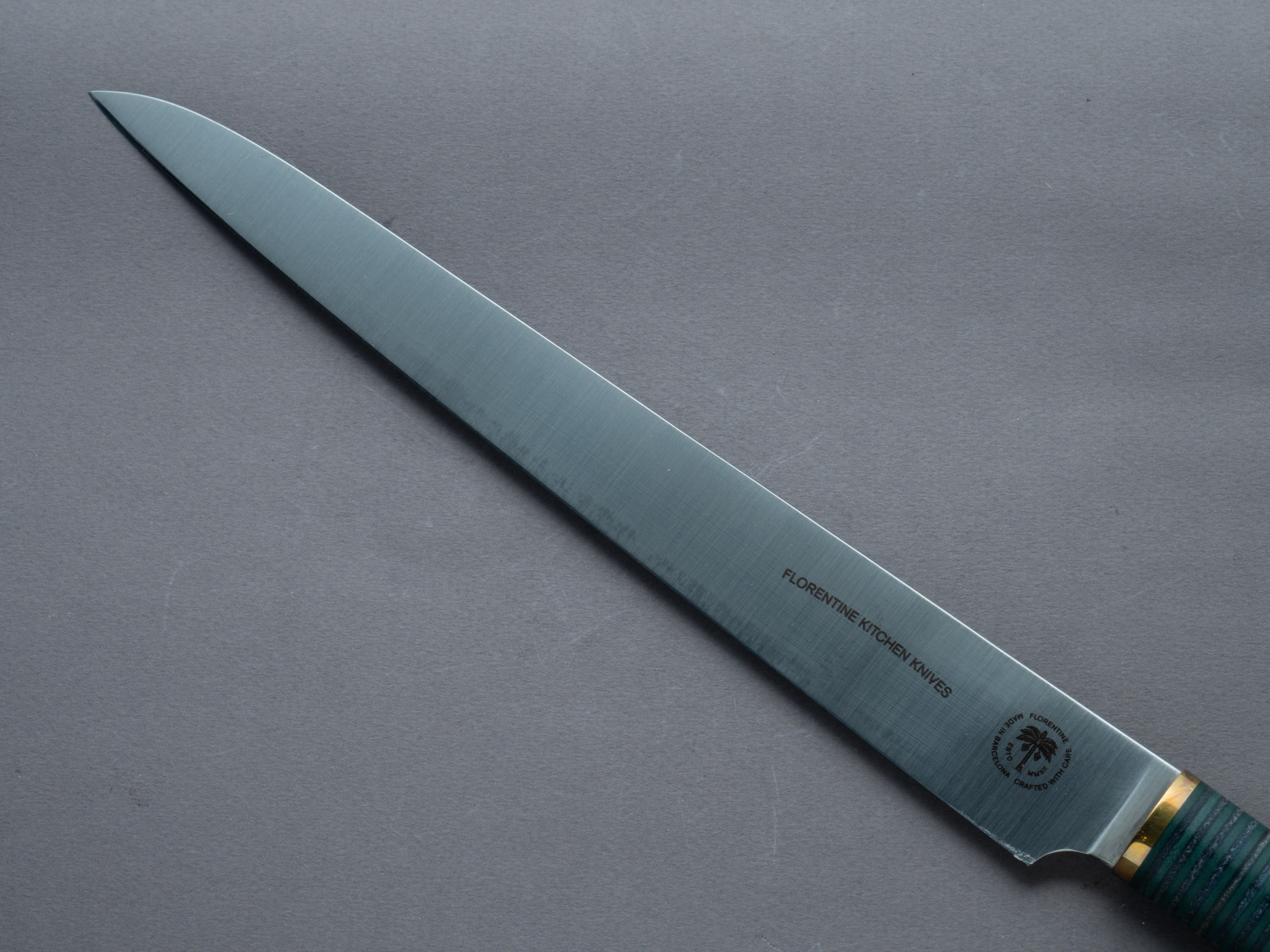 Florentine Kitchen Knives - Stacked - Stainless - 270mm Sujihiki - Black & Green Handle - Image 3