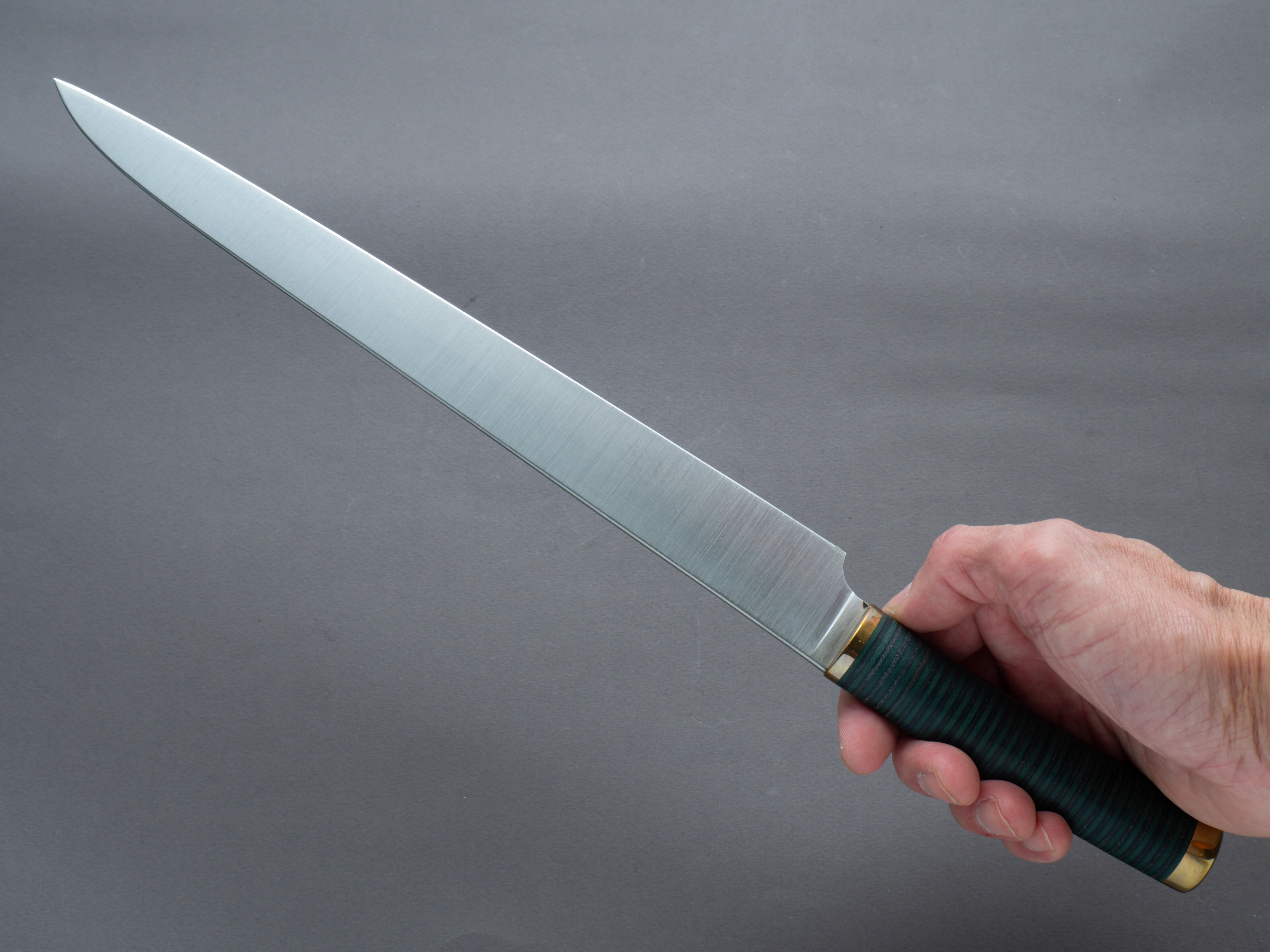 Florentine Kitchen Knives - Stacked - Stainless - 270mm Sujihiki - Black & Green Handle - Image 7