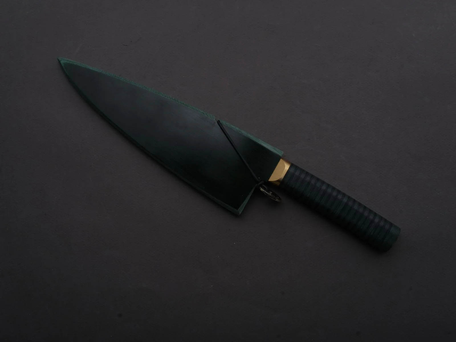 Florentine Kitchen Knives - Stainless - Chef - 205mm - Stacked Green Composite and Black Leather Handle - Image 2