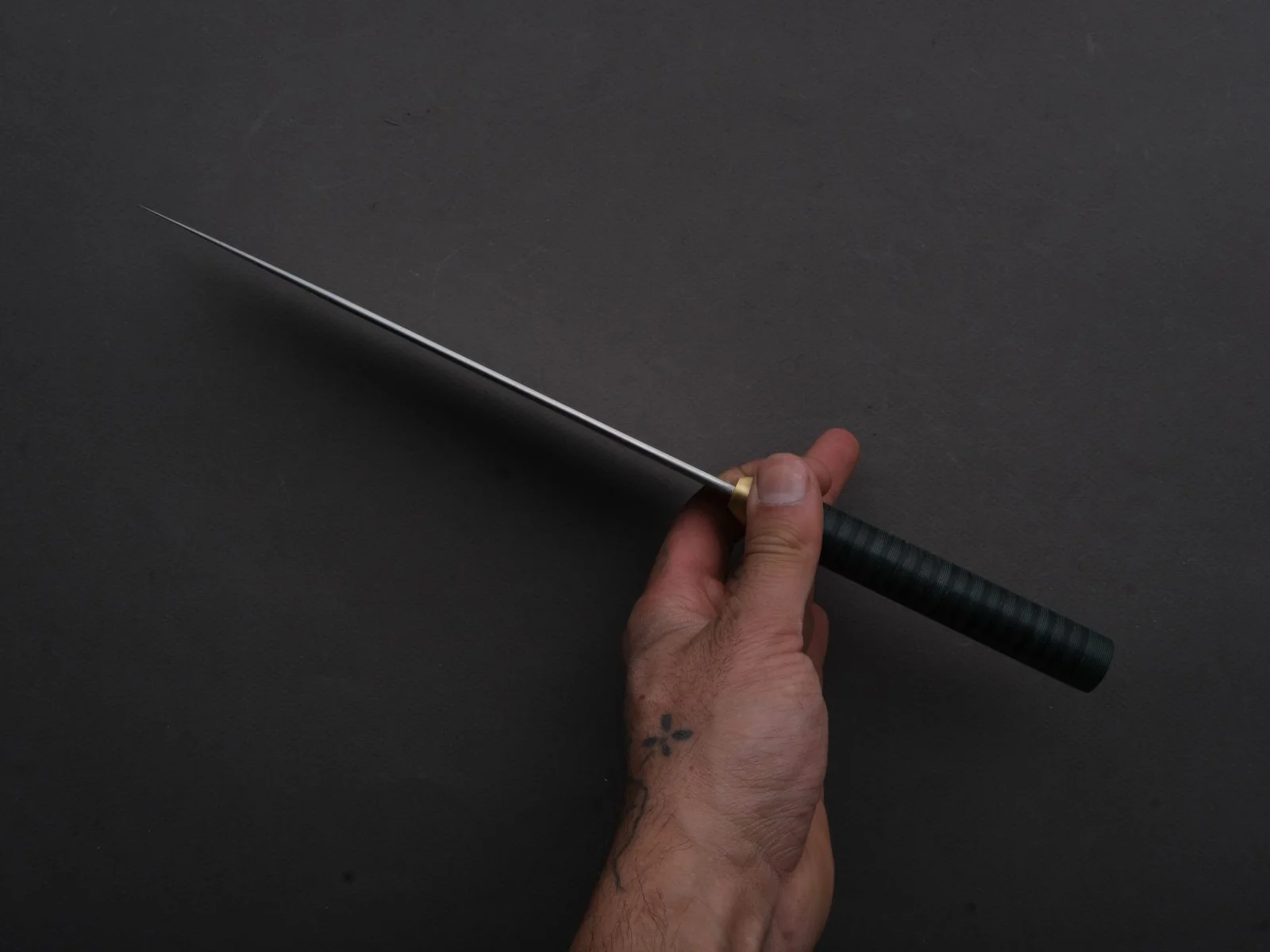 Florentine Kitchen Knives - Stainless - Chef - 205mm - Stacked Green Composite and Black Leather Handle - Image 7