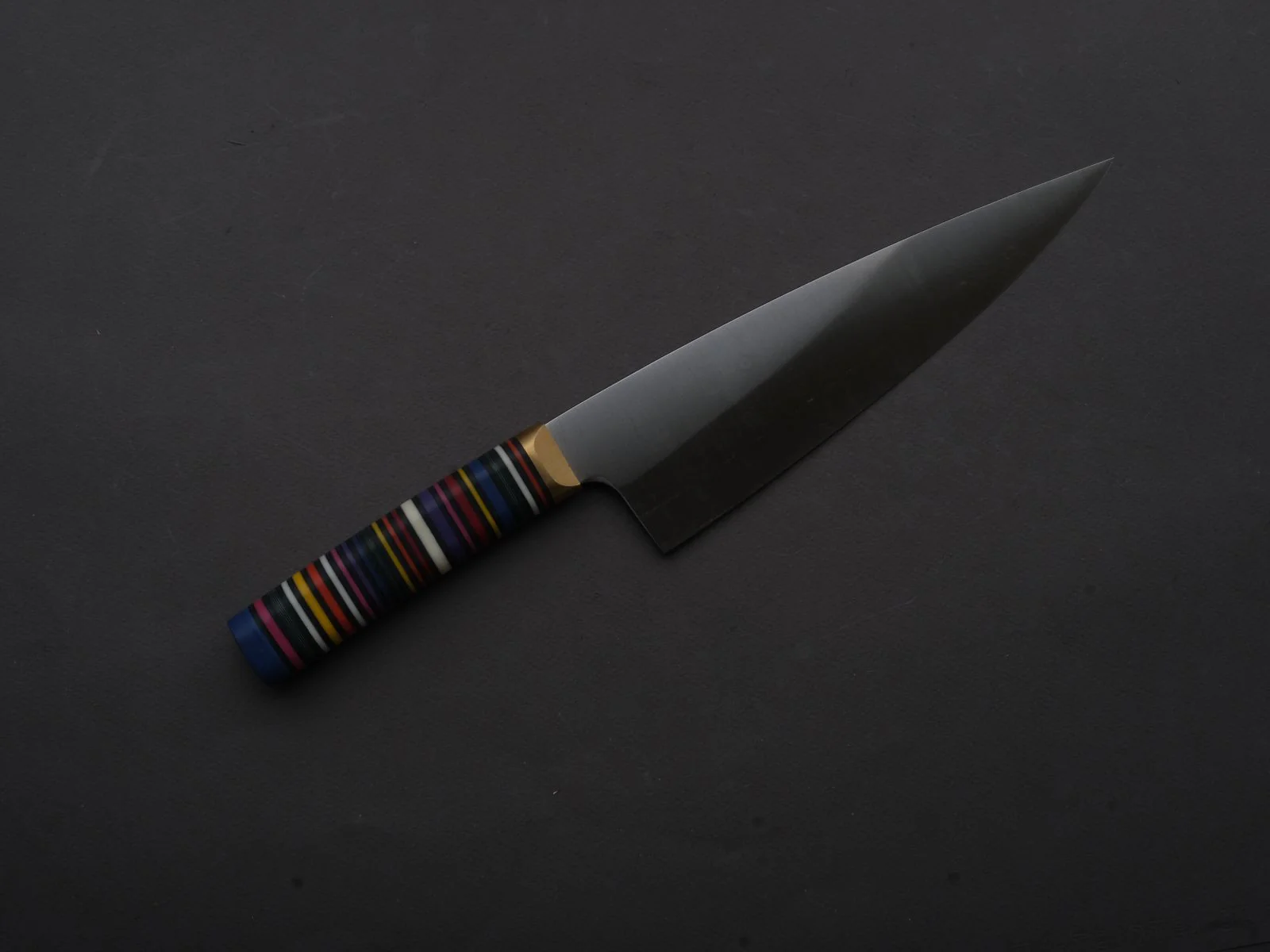 Florentine Kitchen Knives - Stainless - Chef - 205mm - Stacked Multicolor Composite and Black Leather Handle - Image 4