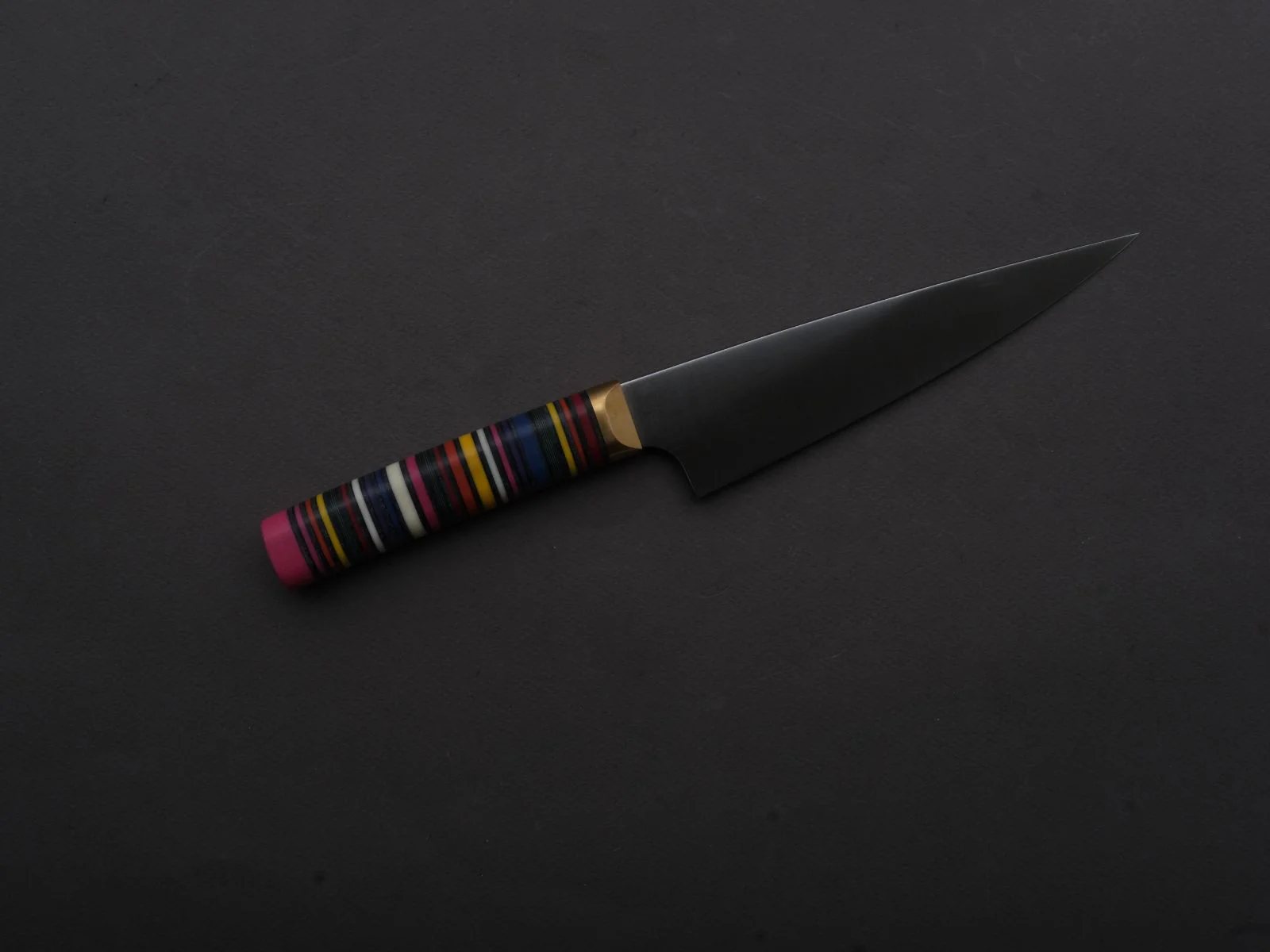Florentine Kitchen Knives - Stainless - Petty - 155mm - Stacked Multicolor Composite and Black Leather Handle - Image 4
