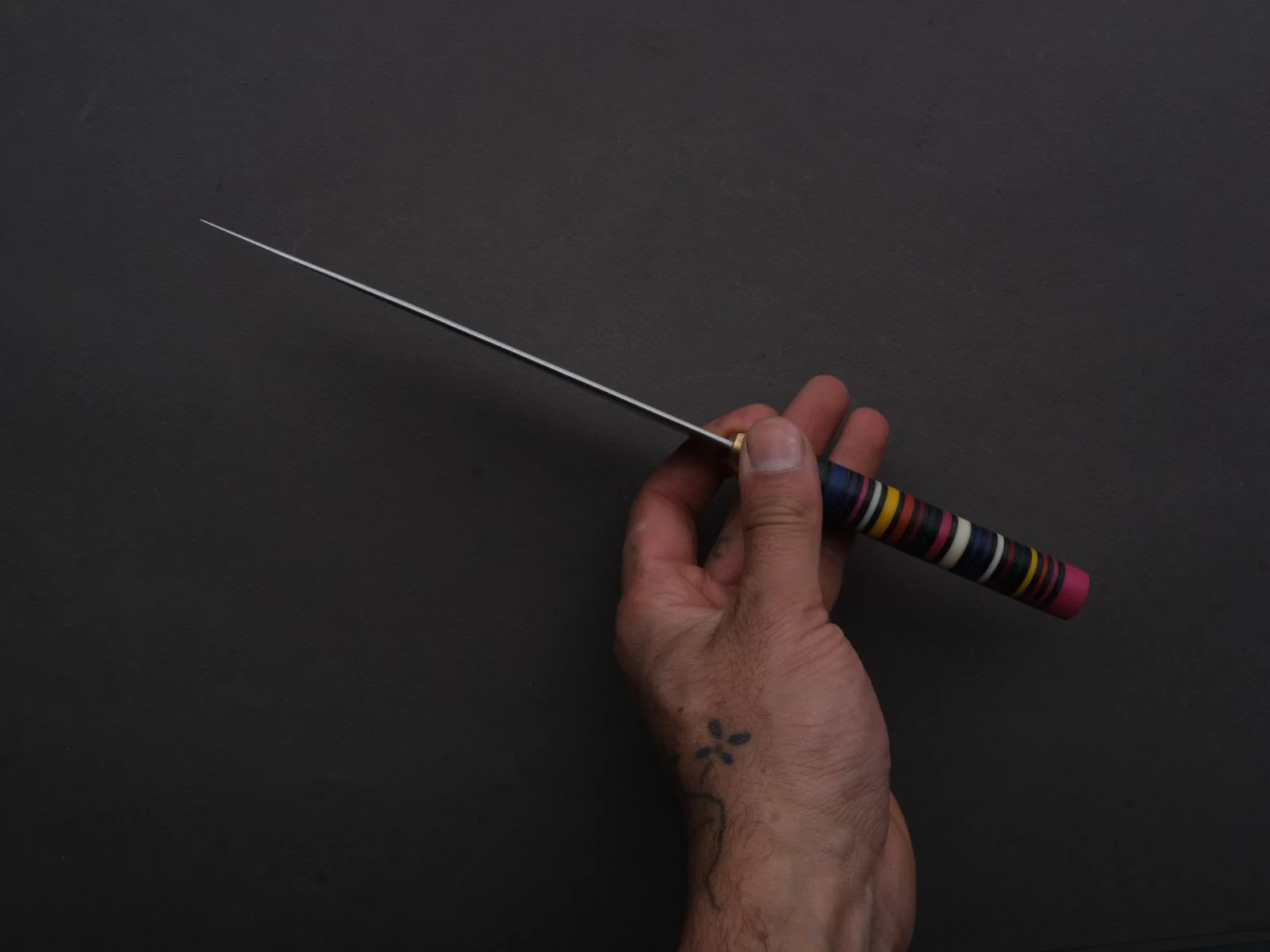 Florentine Kitchen Knives - Stainless - Petty - 155mm - Stacked Multicolor Composite and Black Leather Handle - Image 7