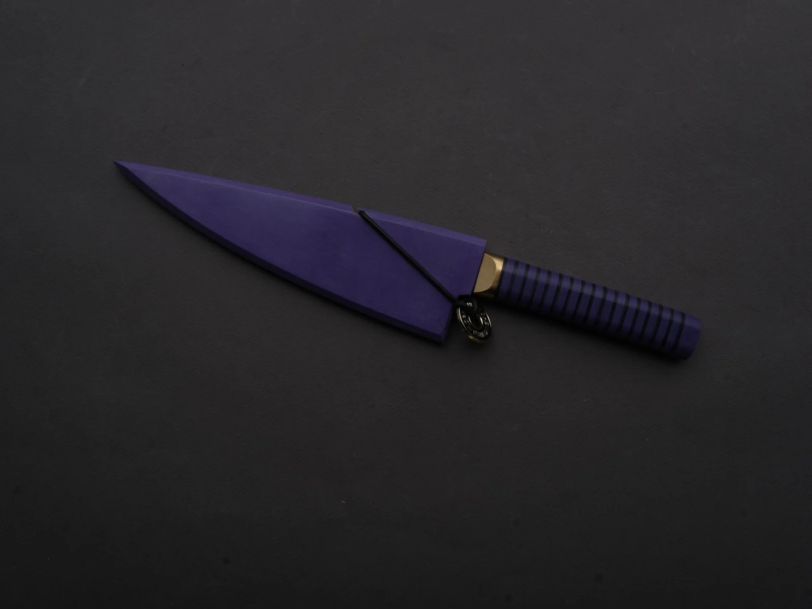 Florentine Kitchen Knives - Stainless - Petty - 155mm - Stacked Purple Composite and Black Leather Handle - Image 2