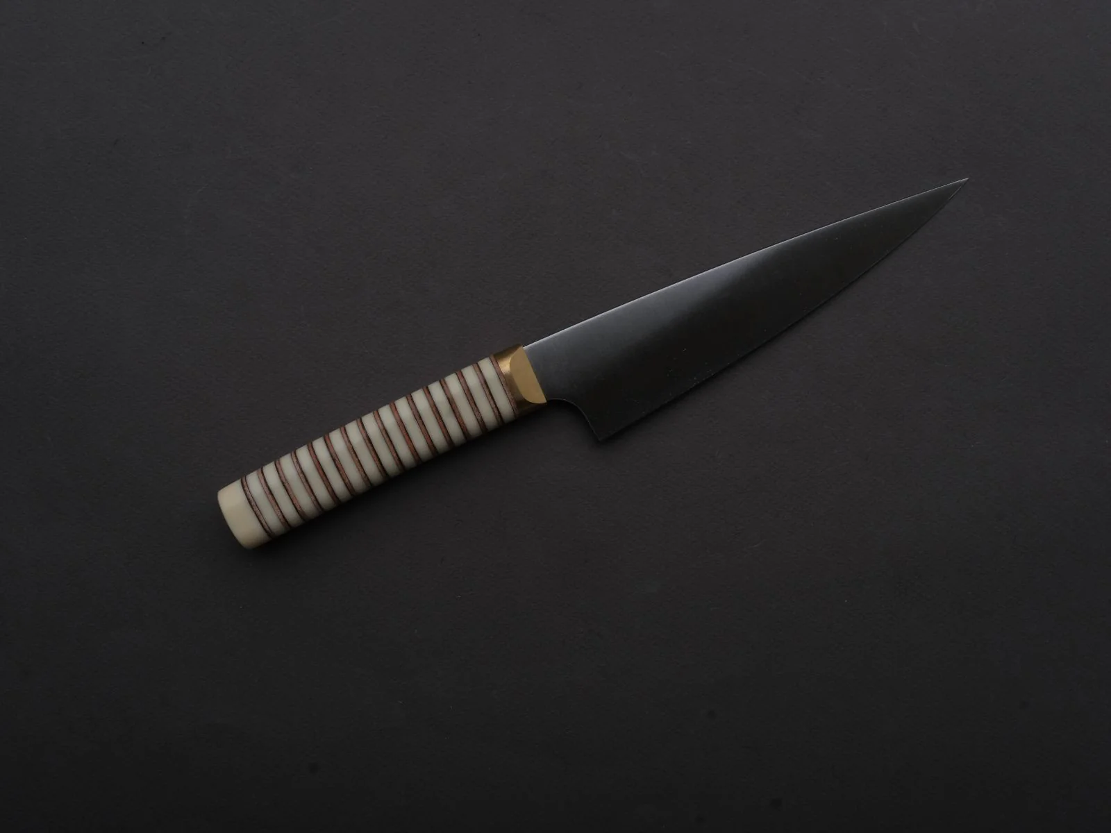 Florentine Kitchen Knives - Stainless - Petty - 155mm - Stacked White Composite and Natural Leather Handle - Image 4