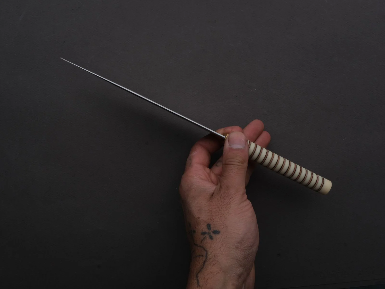 Florentine Kitchen Knives - Stainless - Petty - 155mm - Stacked White Composite and Natural Leather Handle - Image 7