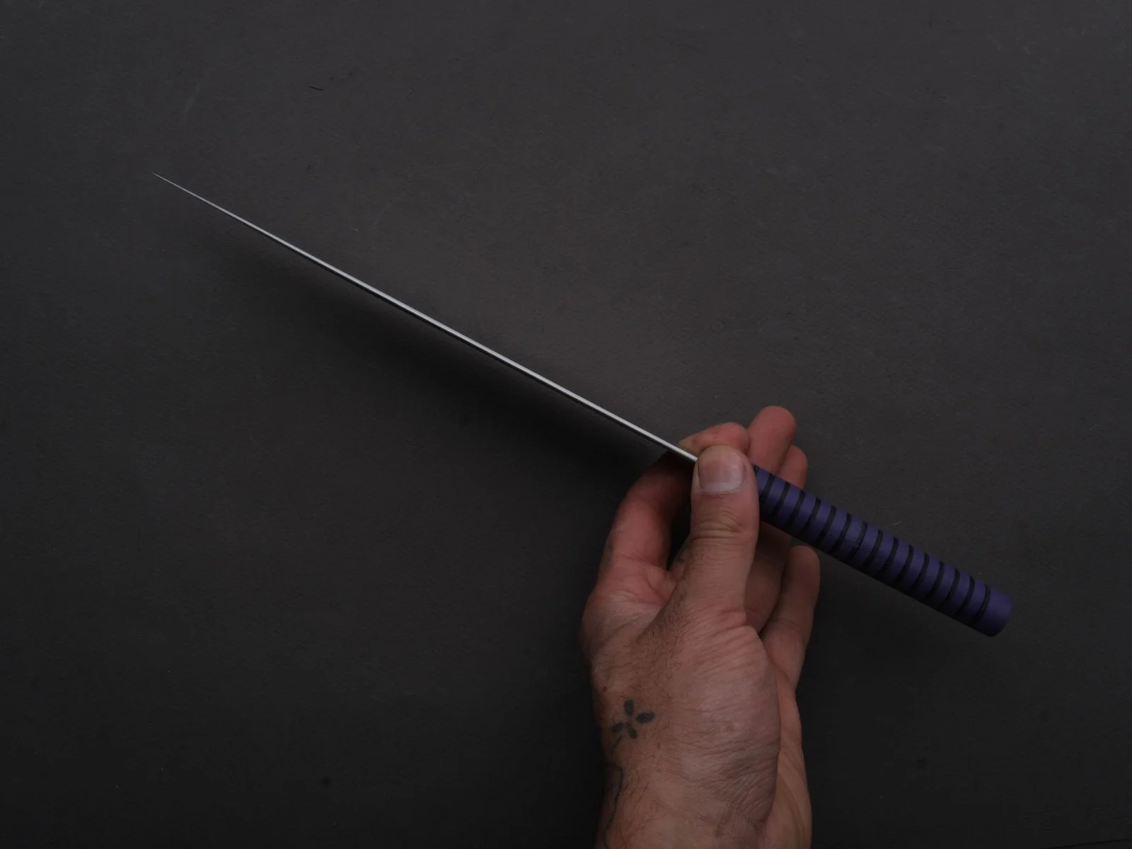 Florentine Kitchen Knives - Stainless - Utility - 200mm - Stacked Purple Composite and Black Leather Handle - Image 5