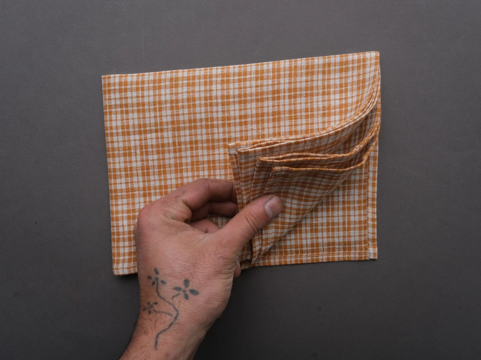 Fog Linen - Linen Kitchen Cloth - "Charlotte" Orange + Natural Check - Image 2