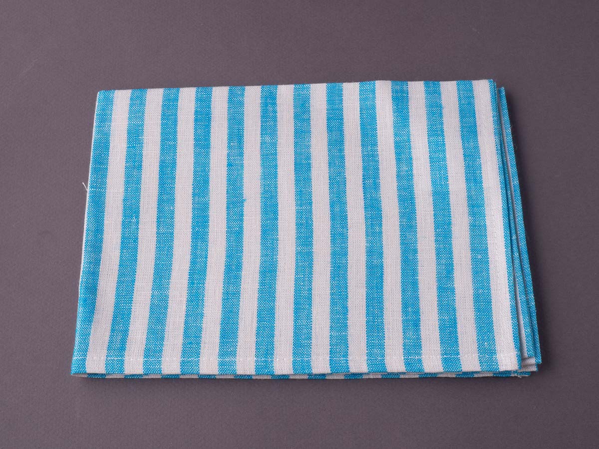 Fog Linen - Linen Kitchen Cloth - "Francis" Cyan + White Stripe