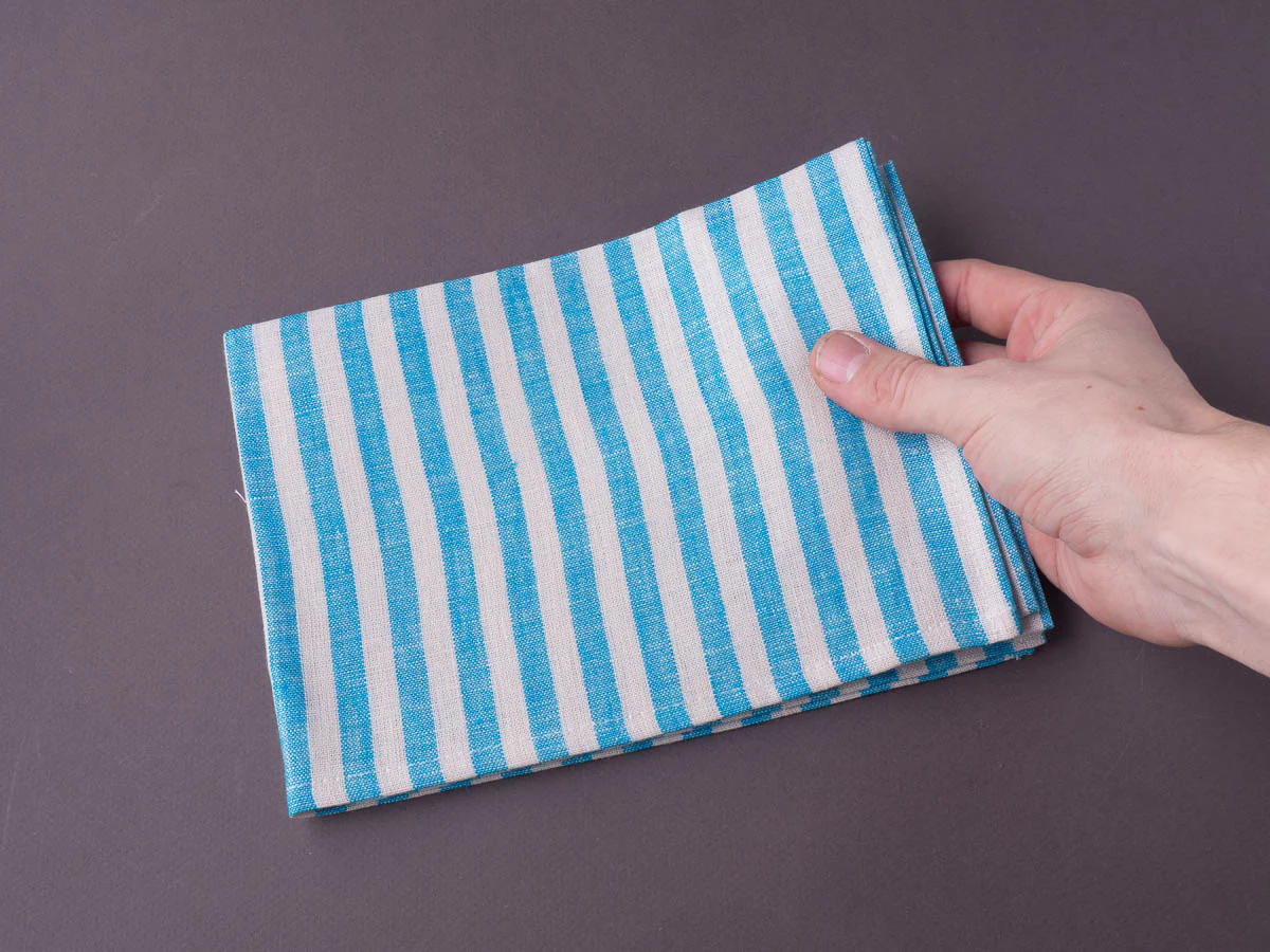 Fog Linen - Linen Kitchen Cloth - "Francis" Cyan + White Stripe - Image 2