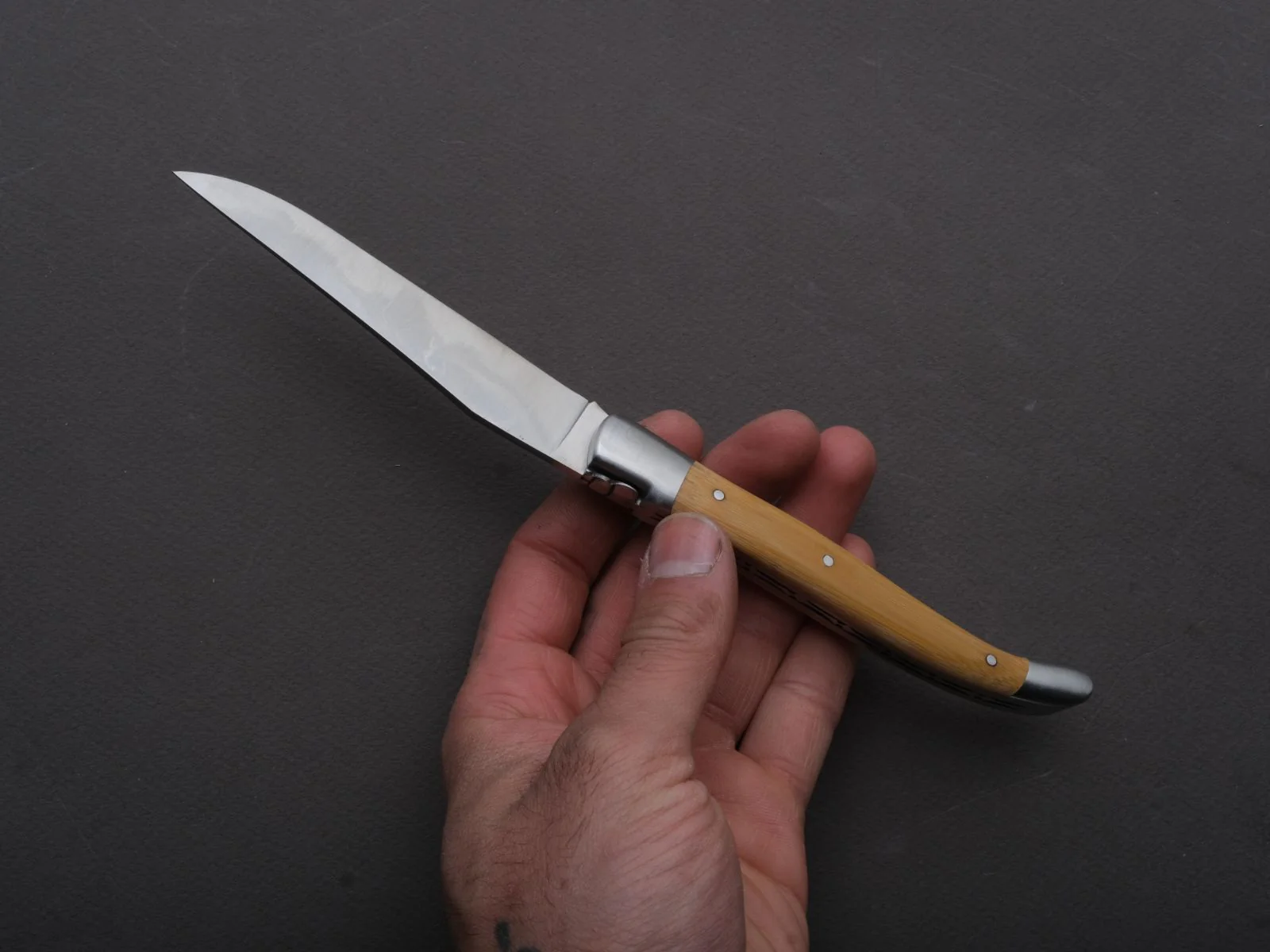 Fontenille Pataud - Folding Knife - Laguiole Traditional - Slip Joint - 12c27 Swedish Stainless - 12cm - Bamboo Handle - Leather Sleeve - Image 5