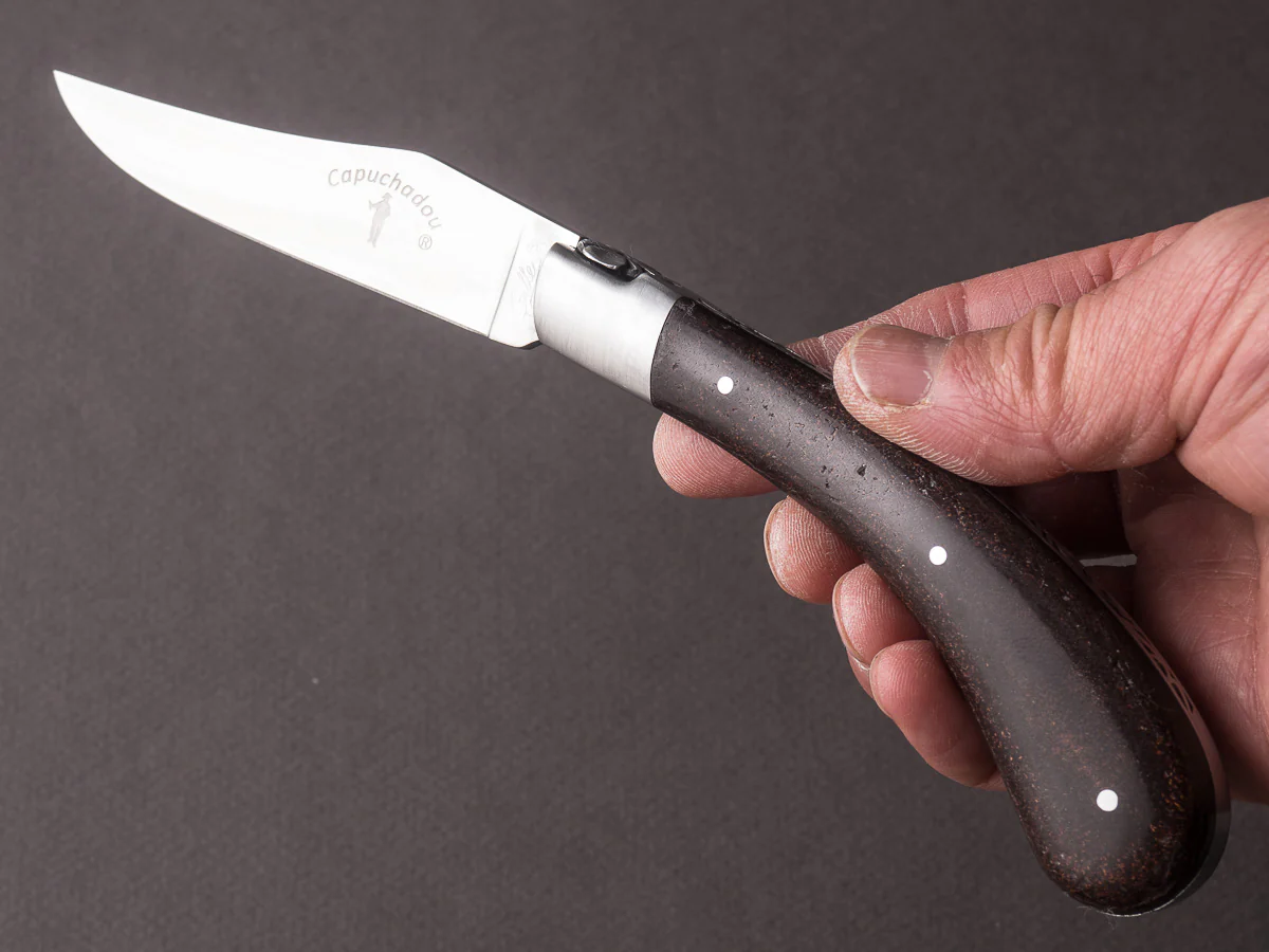Fontenille-Pataud - Folding Knife - Le Capuchadou Guilloche - Spring Lock - 120mm - Leather Handle - Image 4
