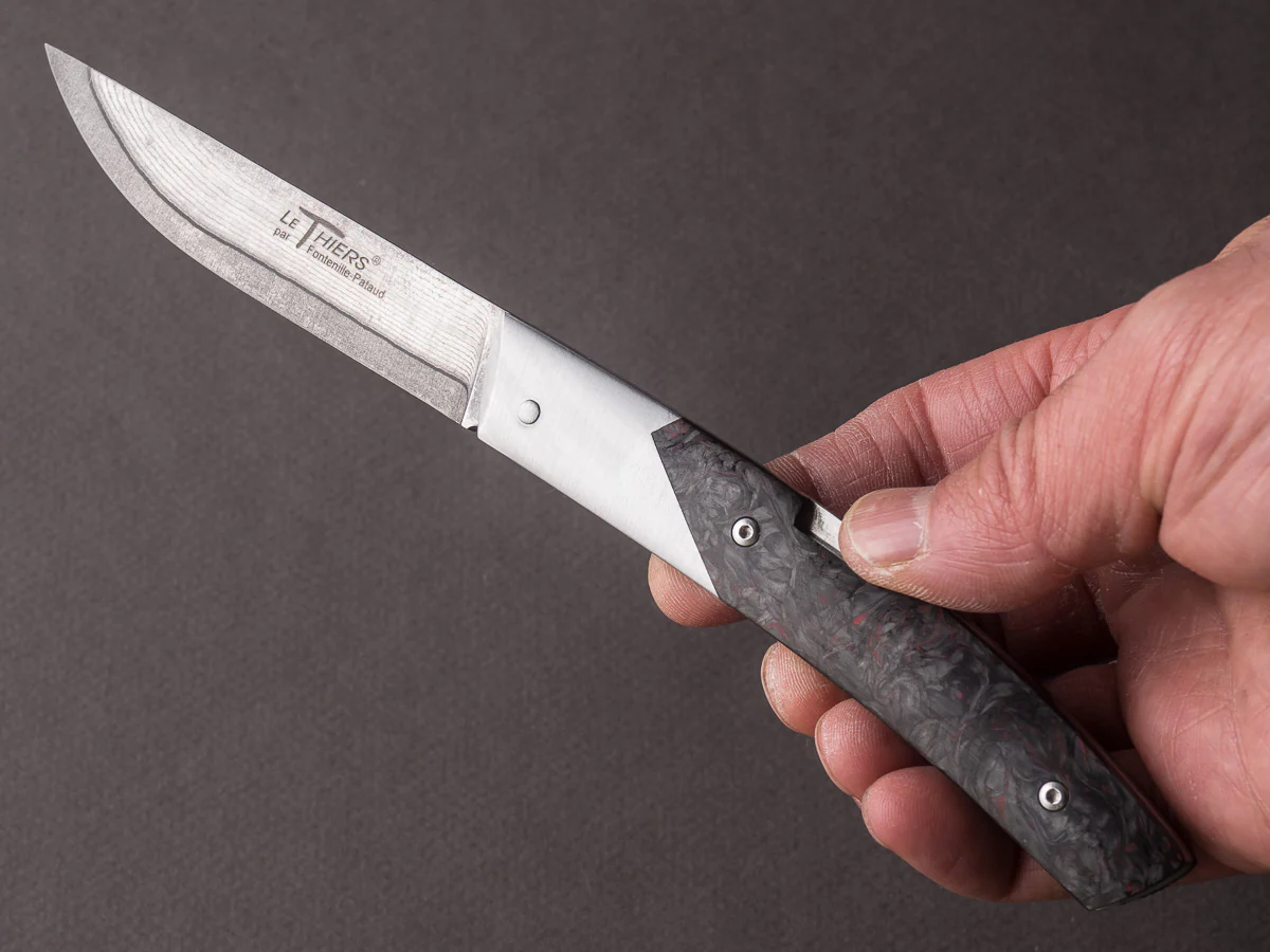 Fontenille-Pataud - Folding Knife - Le Thiers Advance - VG10 Damascus - "Dark Matter" Carbon Fiber Handle - Image 3