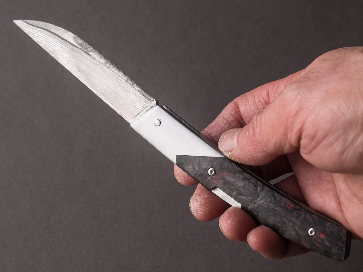 Fontenille-Pataud - Folding Knife - Le Thiers Advance - VG10 Damascus - "Dark Matter" Carbon Fiber Handle - Image 4