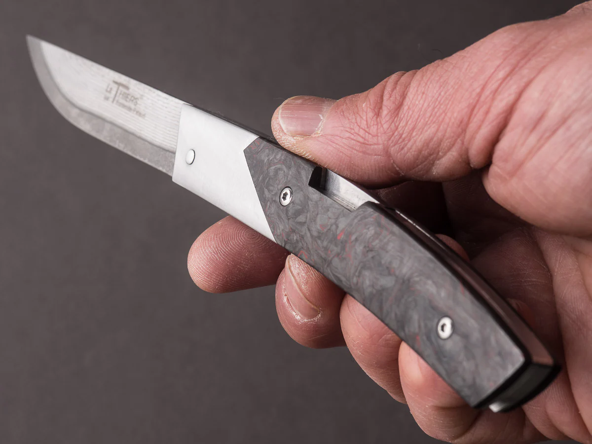 Fontenille-Pataud - Folding Knife - Le Thiers Advance - VG10 Damascus - "Dark Matter" Carbon Fiber Handle - Image 7
