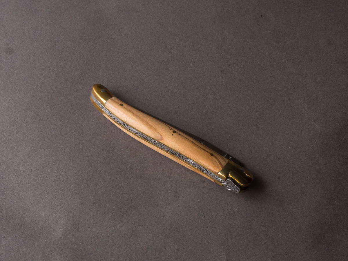 Forge De Laguiole - 11cm Folding Knife - Spring System - Olive Wood Handle and Brass Bolsters - Image 4