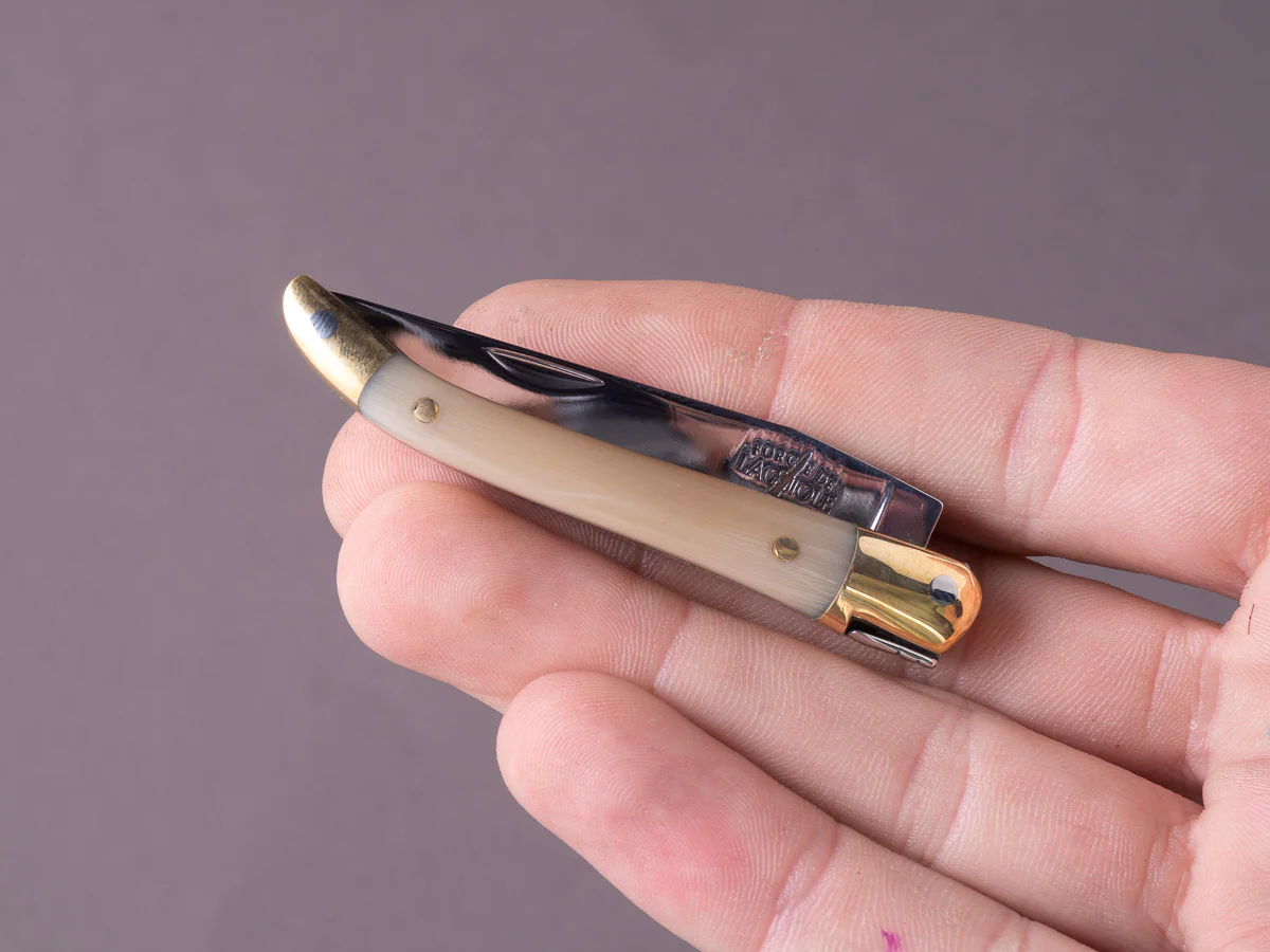 Forge de Laguiole - 70mm Folding Knife - Spring Lock - Blonde Horn & Brass Handle - Image 6